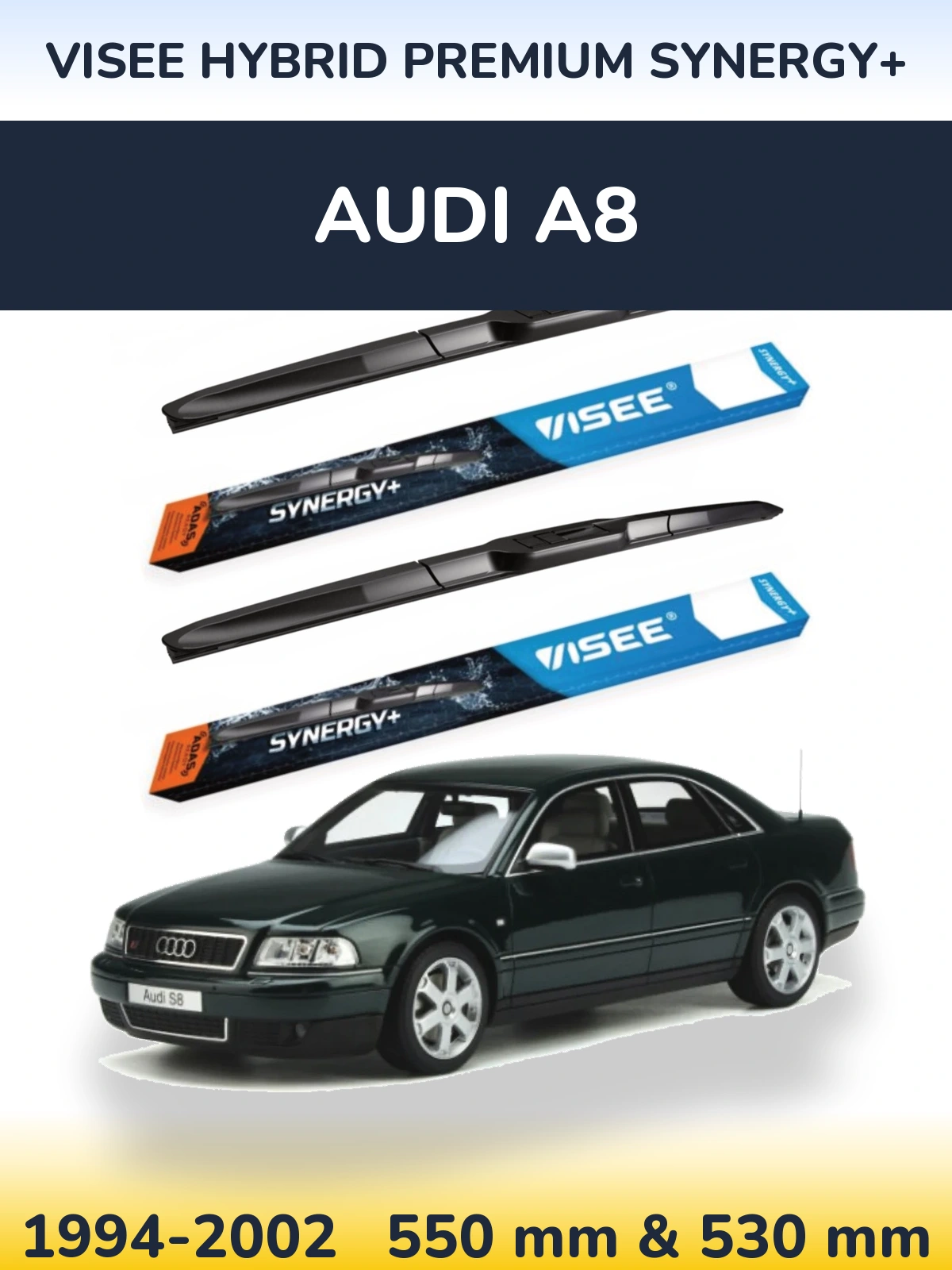 Front wiper blade set VISEE HYBRID PREMIUM SYNERGY+ 550 & 530 mm for Audi A8 1994-2002