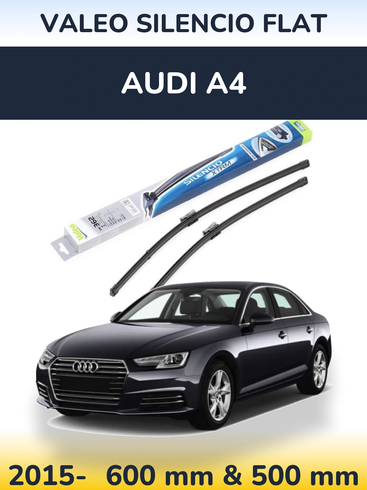 Front wiper blade set Valeo Silencio Flat 600 & 500 mm for Audi A4 2015-2026