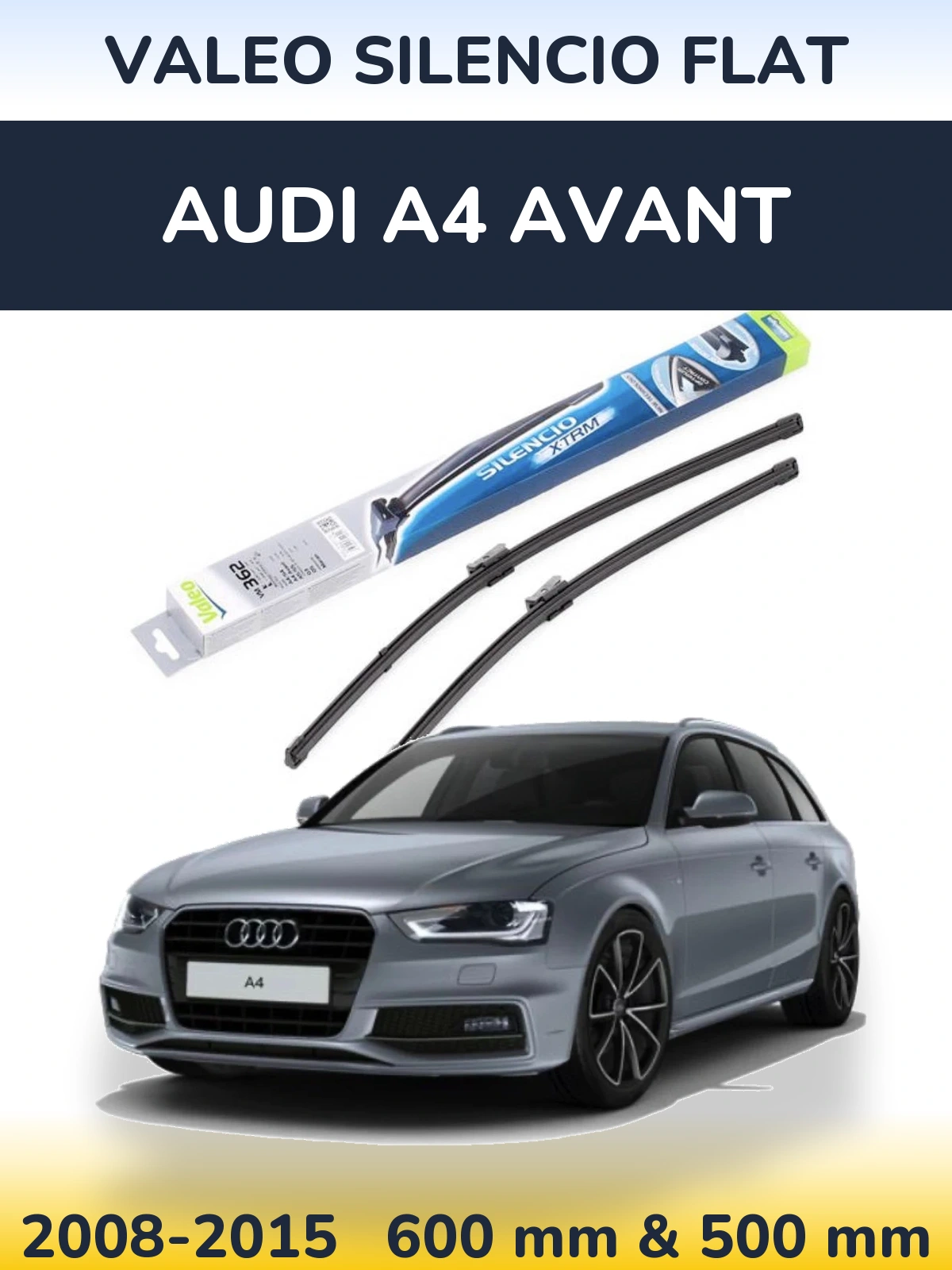 Комплект передніх щіток Valeo Silencio Flat 600 & 500 мм для Audi A4 Avant 2008-2015