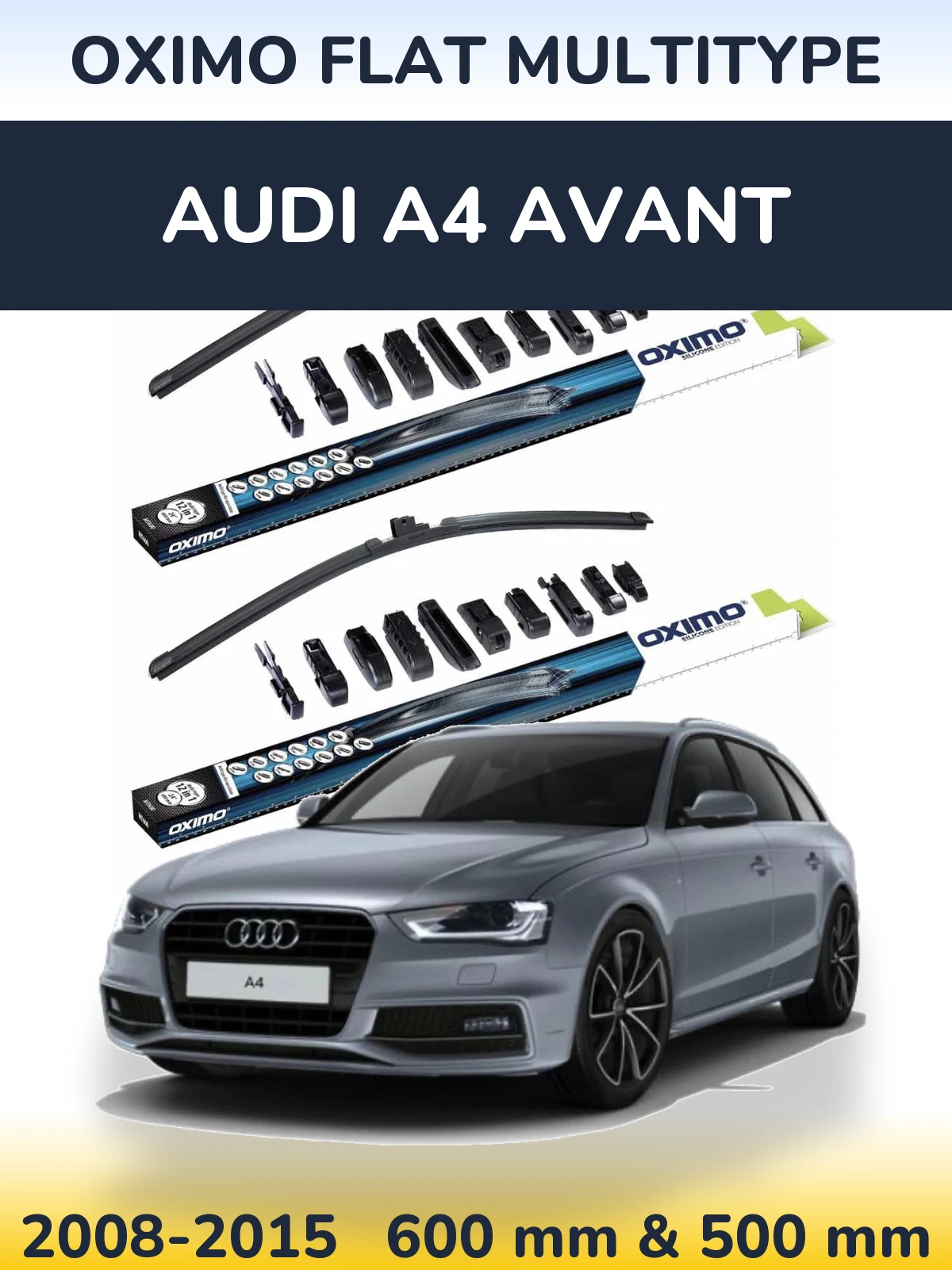 Front wiper blade set Oximo Flat MultiTipse 600 & 500 mm for Audi A4 Avant 2008-2015