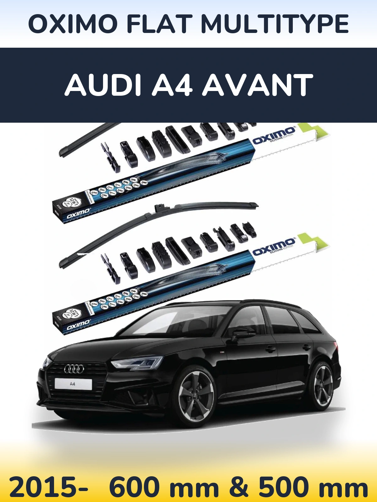 Front wiper blade set Oximo Flat MultiTipse 600 & 500 mm for Audi A4 Avant 2015-2026
