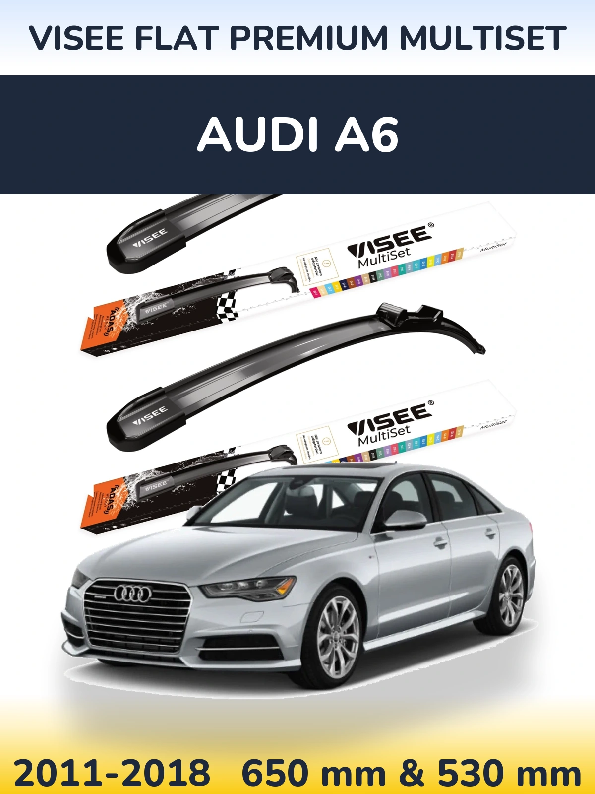 Front wiper blade set VISEE FLAT PREMIUM MultiSet 650 & 530 mm for Audi A6 2011-2018
