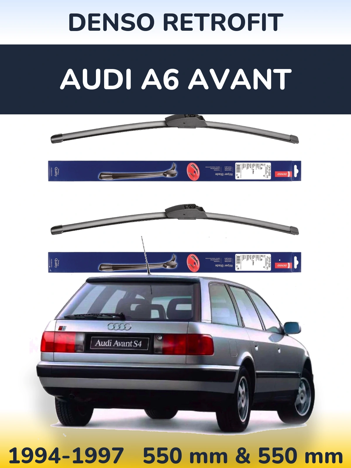 Front wiper blade set Denso Retrofit 550 & 550 mm for Audi A6 Avant 1994-1997