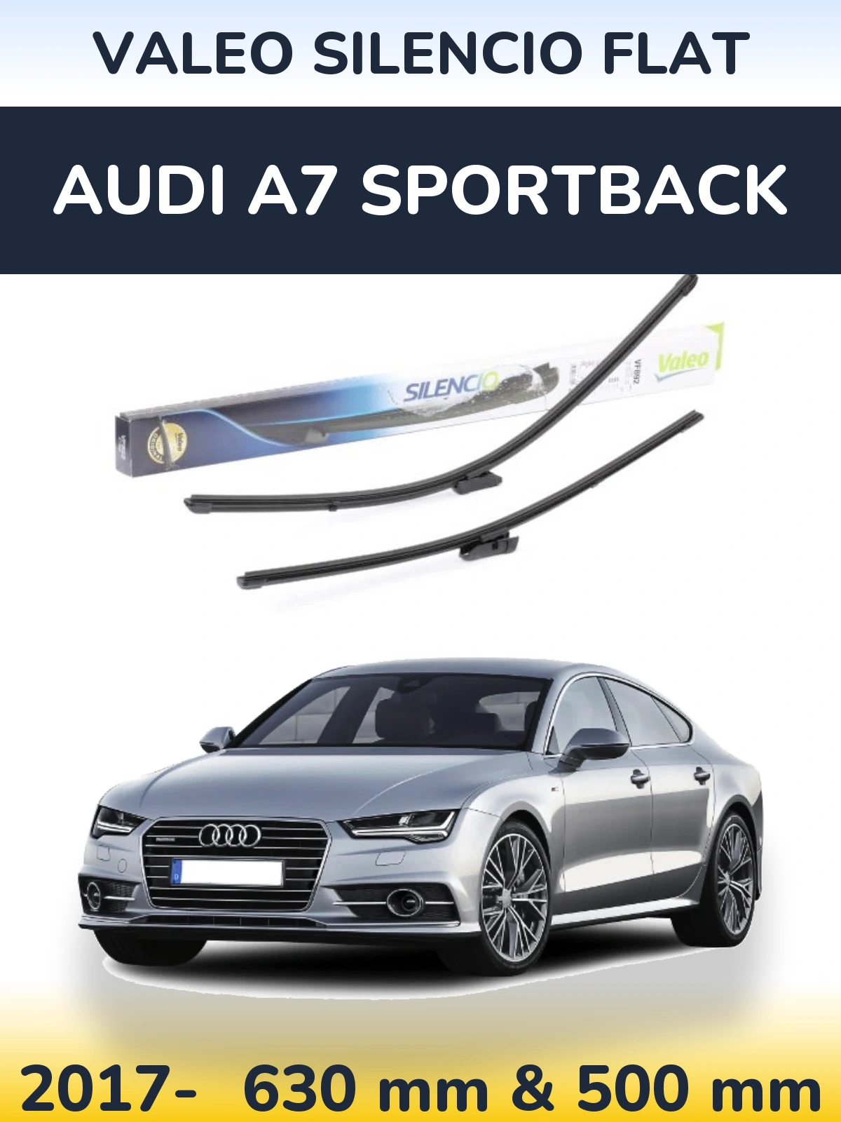 Front wiper blade set Valeo Silencio Flat 630 & 500 mm for Audi A7 Sportback 2017-2026