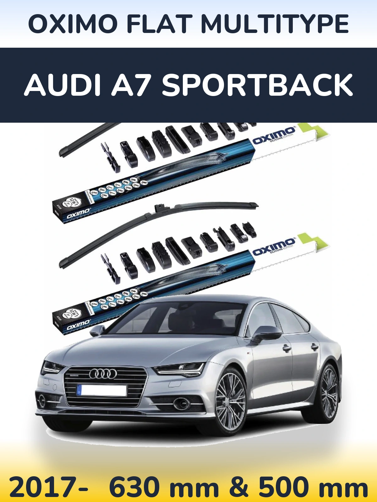 Front wiper blade set Oximo Flat MultiTipse 600 & 500 mm for Audi A7 Sportback 2017-2026