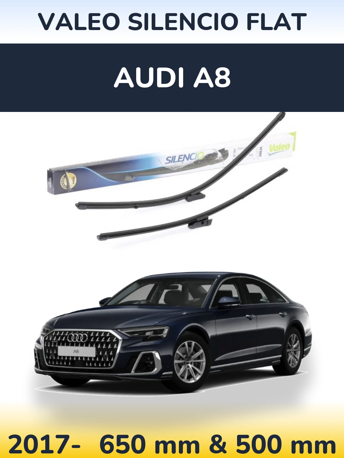 Front wiper blade set Valeo Silencio Flat 630 & 500 mm for Audi A8 2017-2026