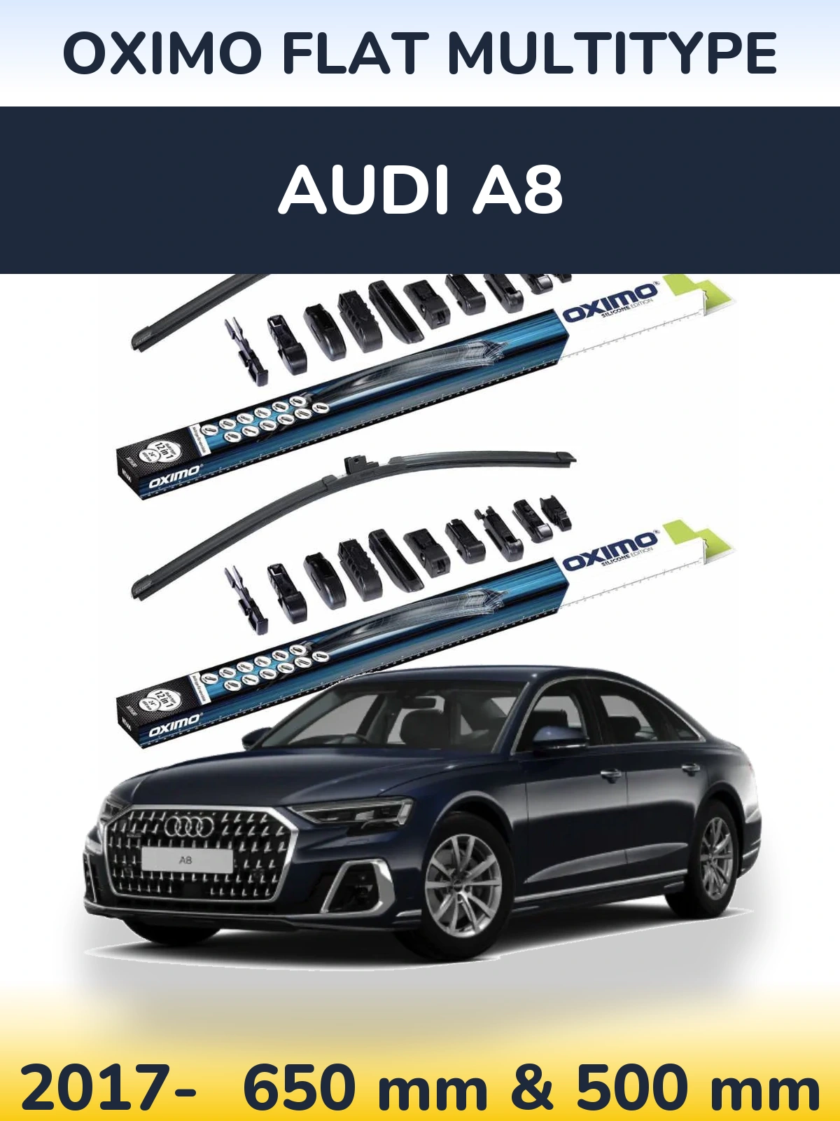 Front wiper blade set Oximo Flat MultiTipse 650 & 500 mm for Audi A8 2017-2026