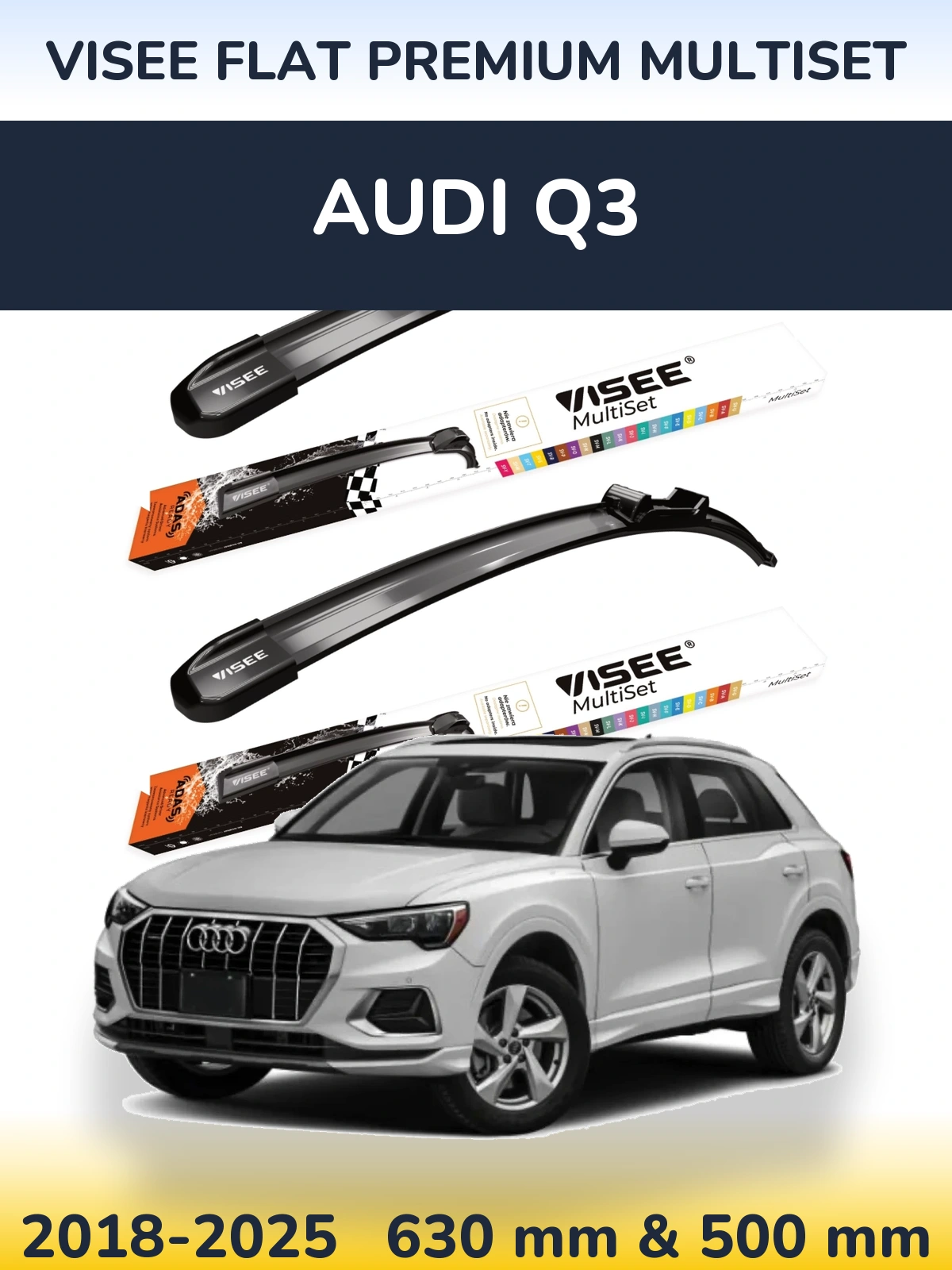 Комплект передних дворников VISEE FLAT PREMIUM MultiSet 630 & 500 мм для Audi Q3 2018-2025