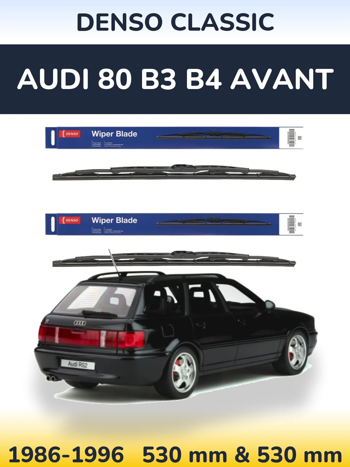 Front wiper blade set Denso Classic 530 & 530 mm for Audi 80 B3 B4 Avant 1986-1996