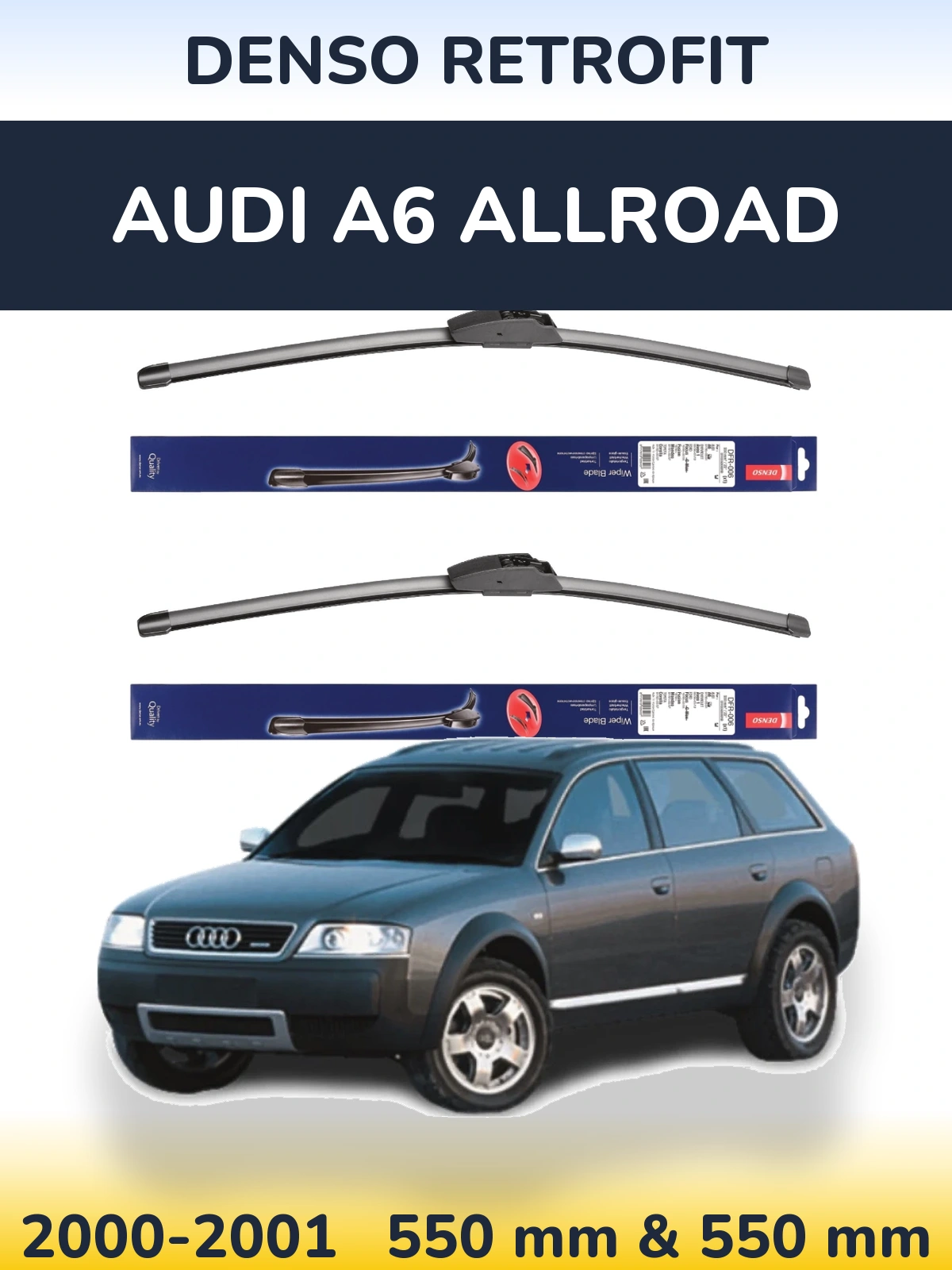 Front wiper blade set Denso Retrofit 550 & 550 mm for Audi A6 Allroad 2000-2001