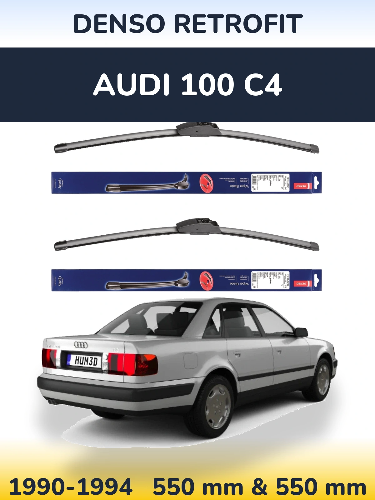 Front wiper blade set Denso Retrofit 550 & 550 mm for Audi 100 C4 1990-1994