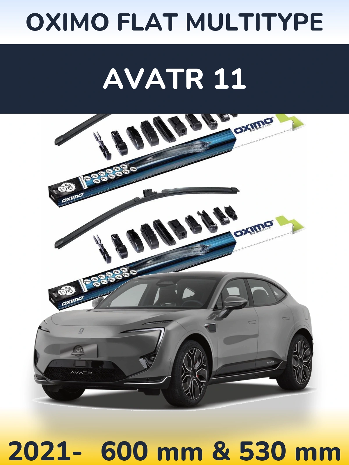 Front wiper blade set Oximo Flat MultiTipse 600 & 530 mm for Avatr 11 2021-2026