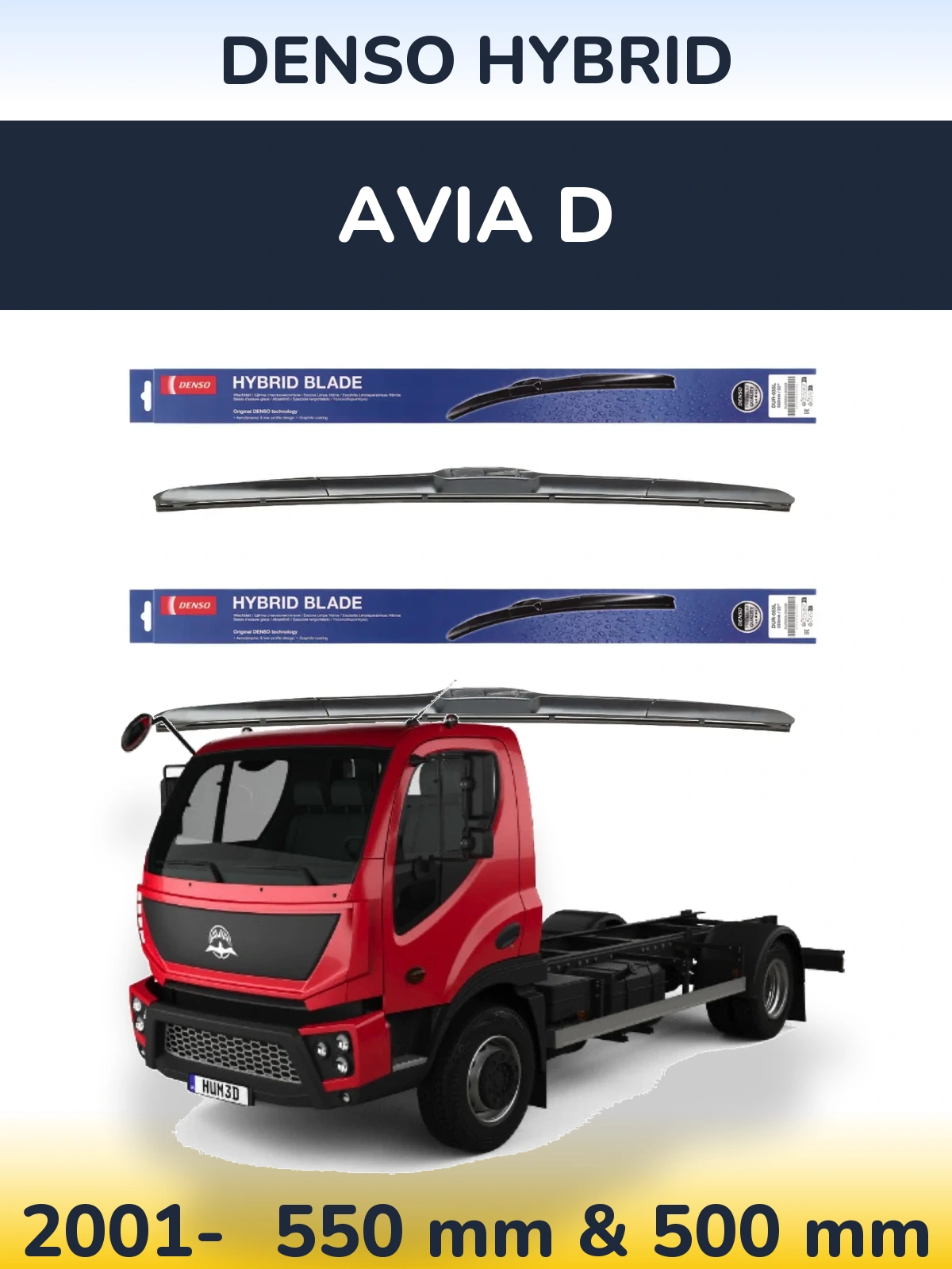 Front wiper blade set Denso Hybrid 550 & 500 mm for Avia D 2001-2026