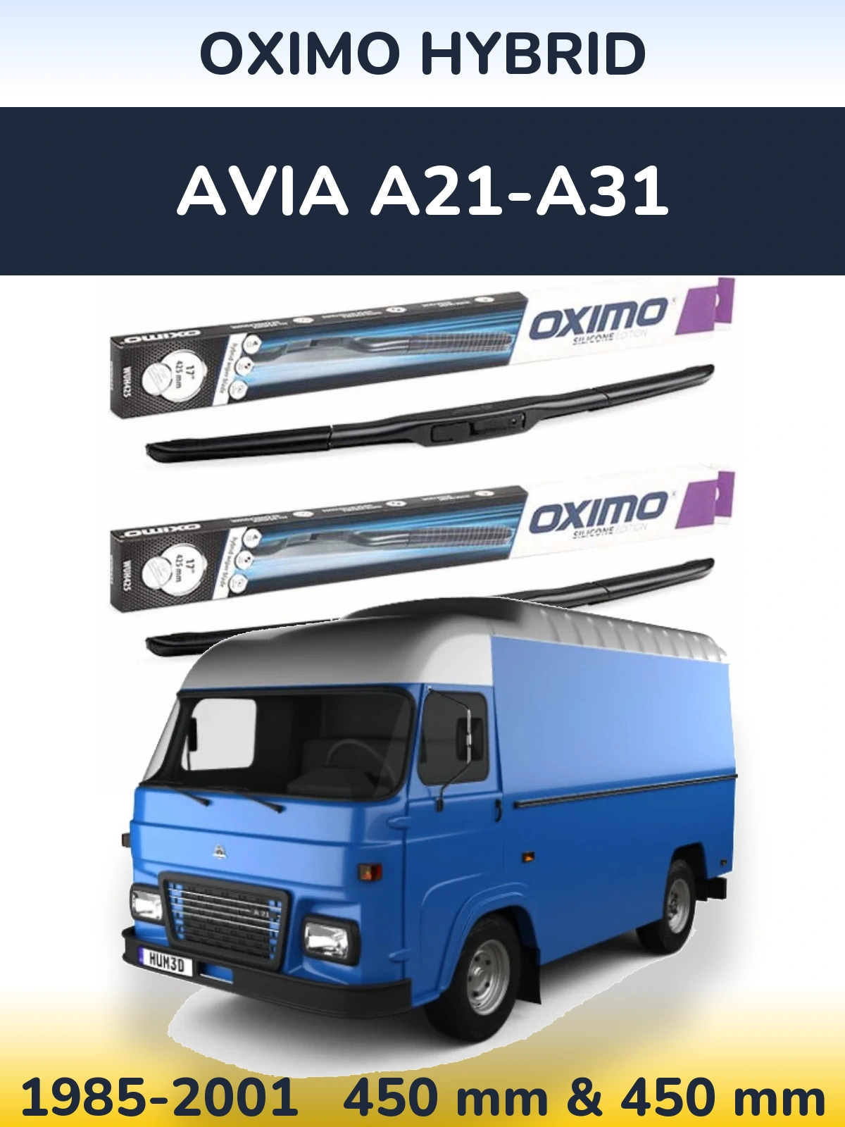 Front wiper blade set Oximo Hybrid 450 & 450 mm for Avia A21-A31 1985-2001
