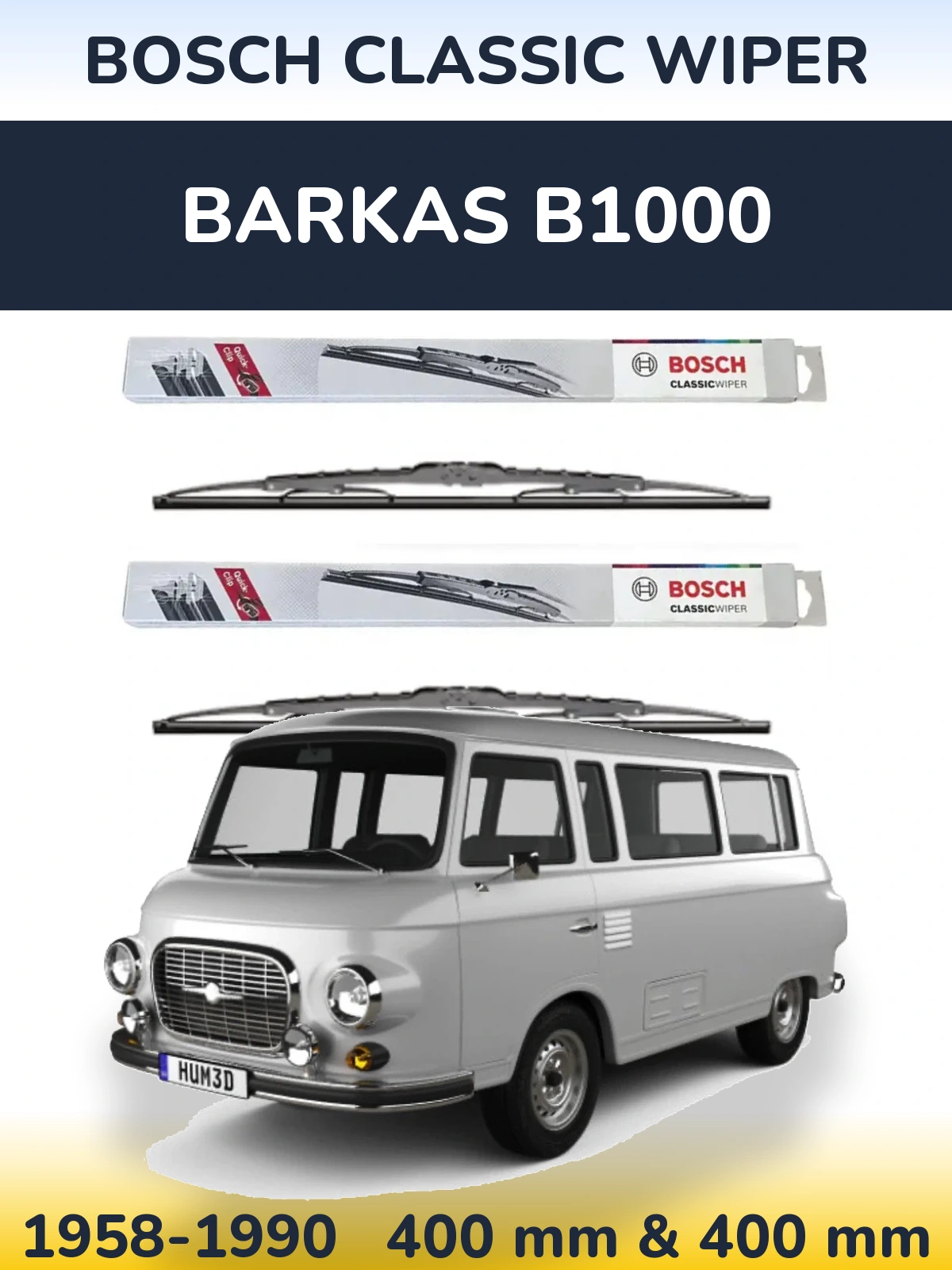 Комплект передних дворников BOSCH Classic Wiper 400 & 400 мм для Barkas B1000 1958-1990
