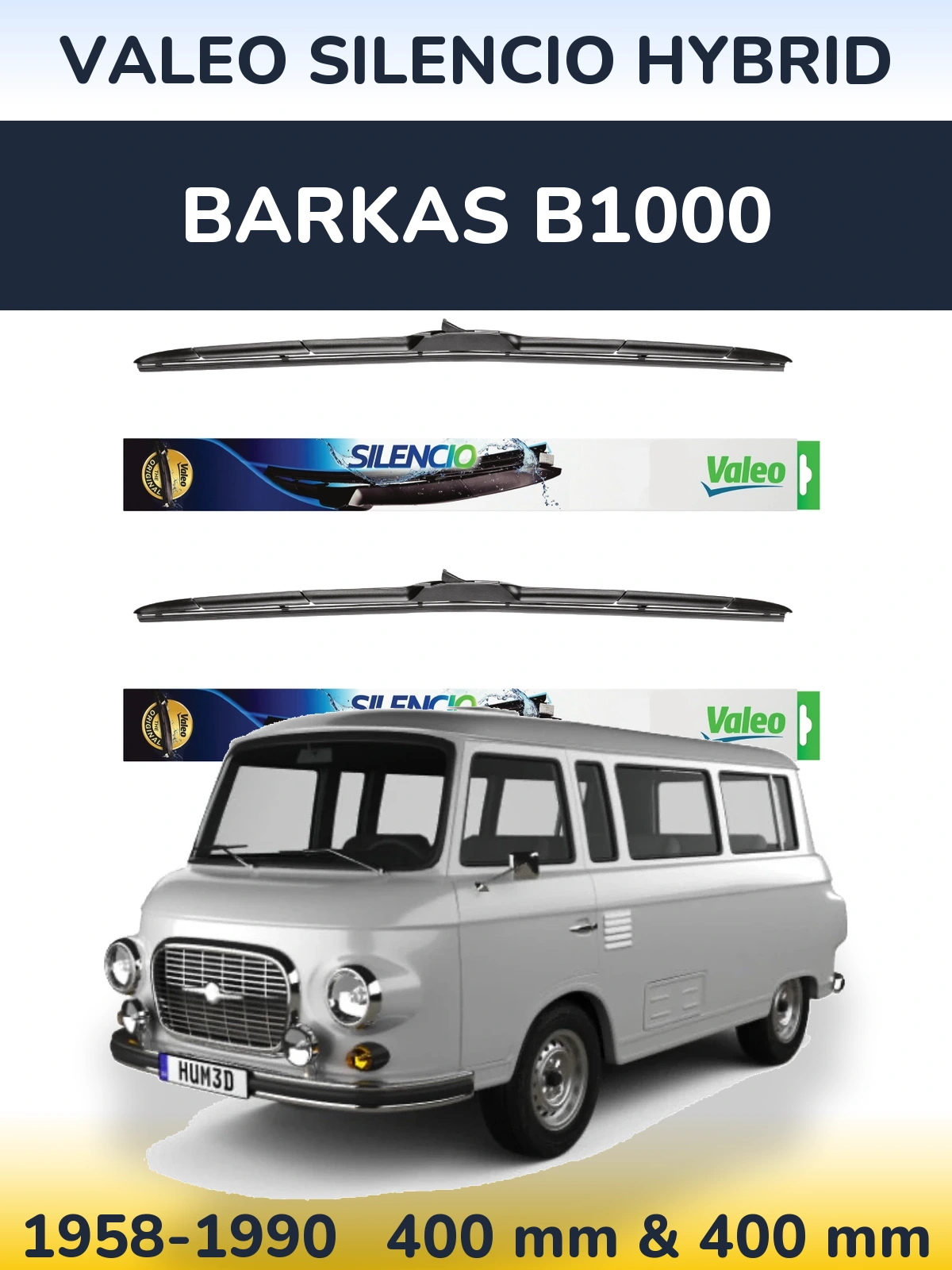 Комплект передних дворников Valeo Silencio Hybrid 400 & 400 мм для Barkas B1000 1958-1990