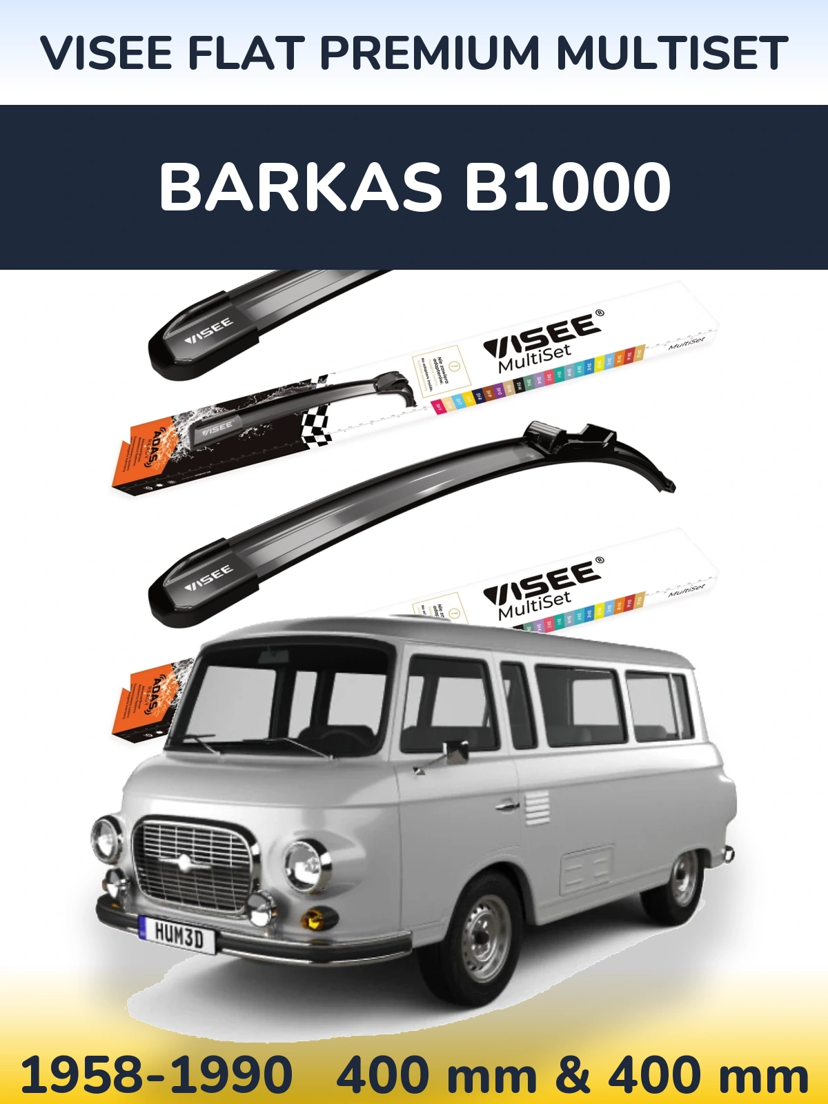 Front wiper blade set VISEE FLAT PREMIUM MultiSet 400 & 400 mm for Barkas B1000 1958-1990