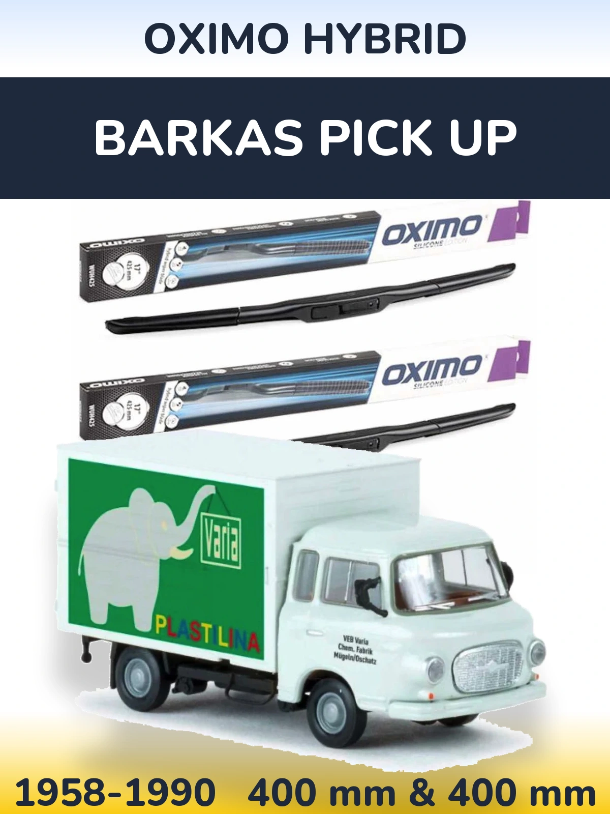 Комплект передних дворников Oximo Hybrid 400 & 400 мм для Barkas Pick Up 1958-1990