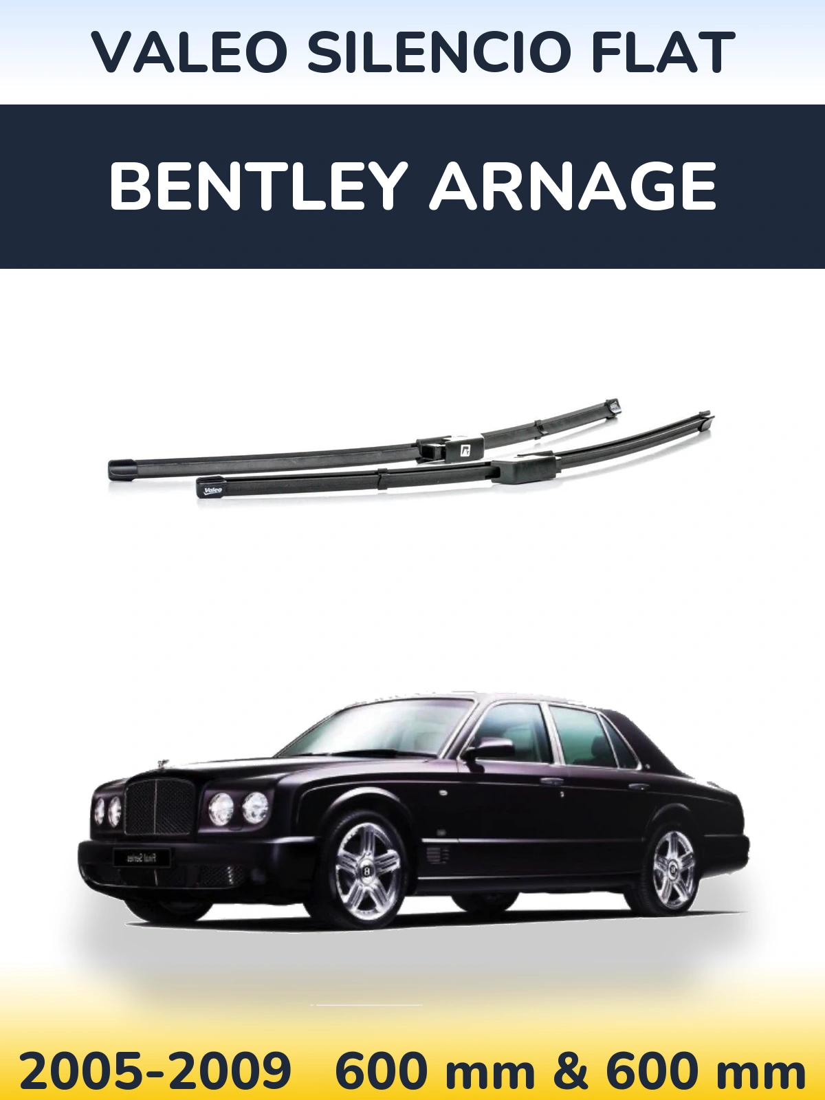 Front wiper blade set Valeo Silencio Flat 590 & 580 mm for Bentley Arnage 2005-2009