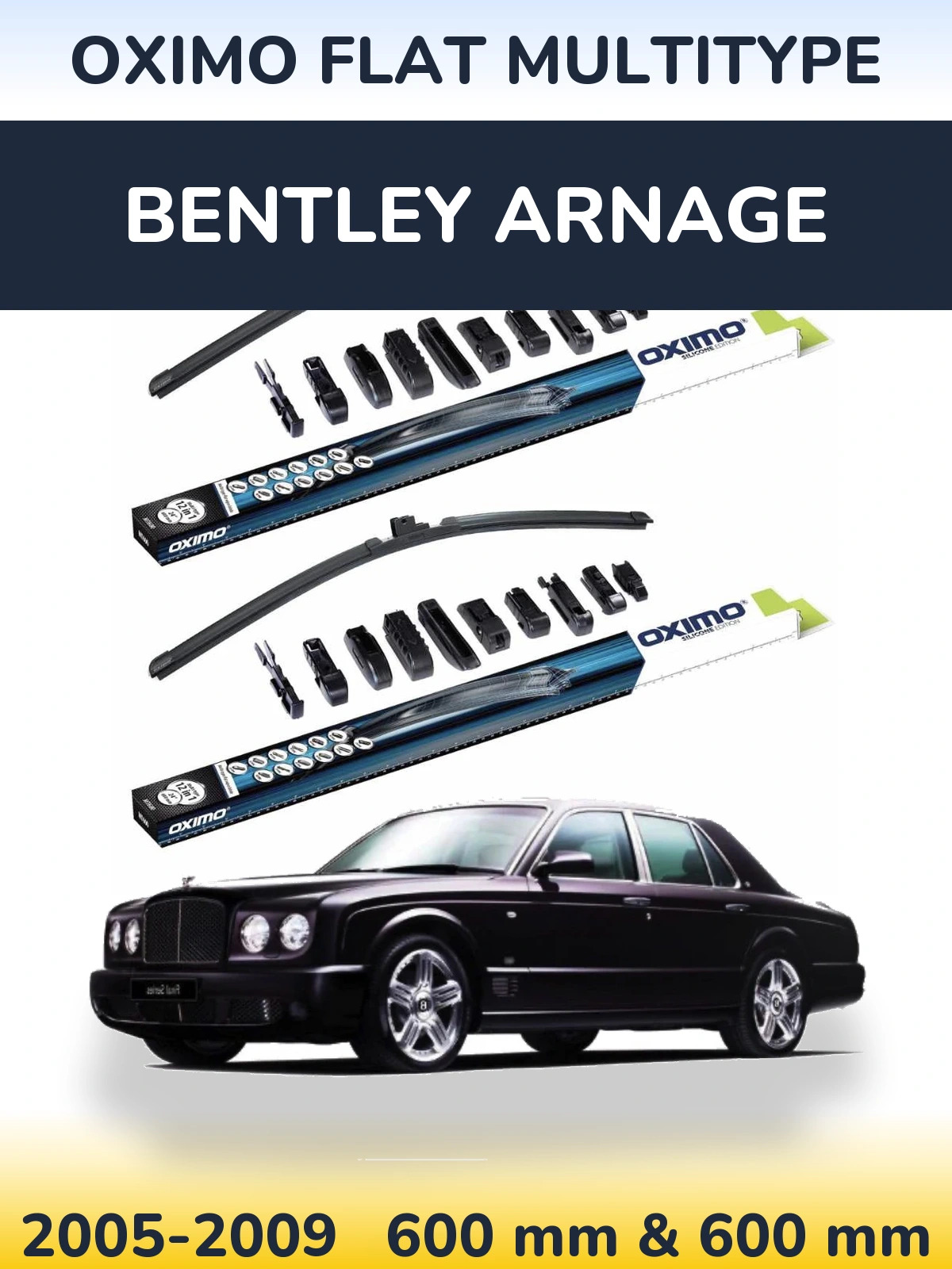 Front wiper blade set Oximo Flat MultiTipse 600 & 600 mm for Bentley Arnage 2005-2009