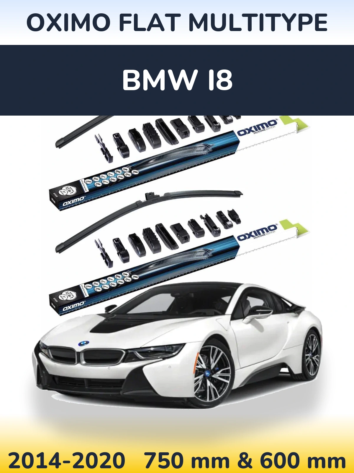 Front wiper blade set Oximo Flat MultiTipse 750 & 600 mm for BMW i8 2014-2020