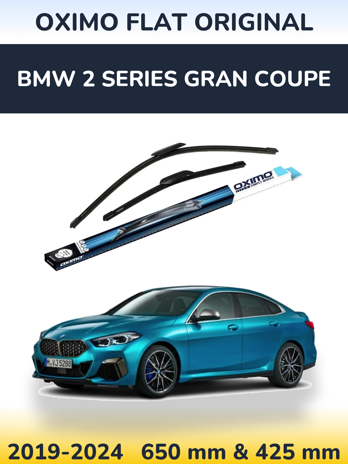 Комплект передніх щіток Oximo Flat Original 650 & 425 мм для BMW 2 Series Gran Coupe 2019-2024