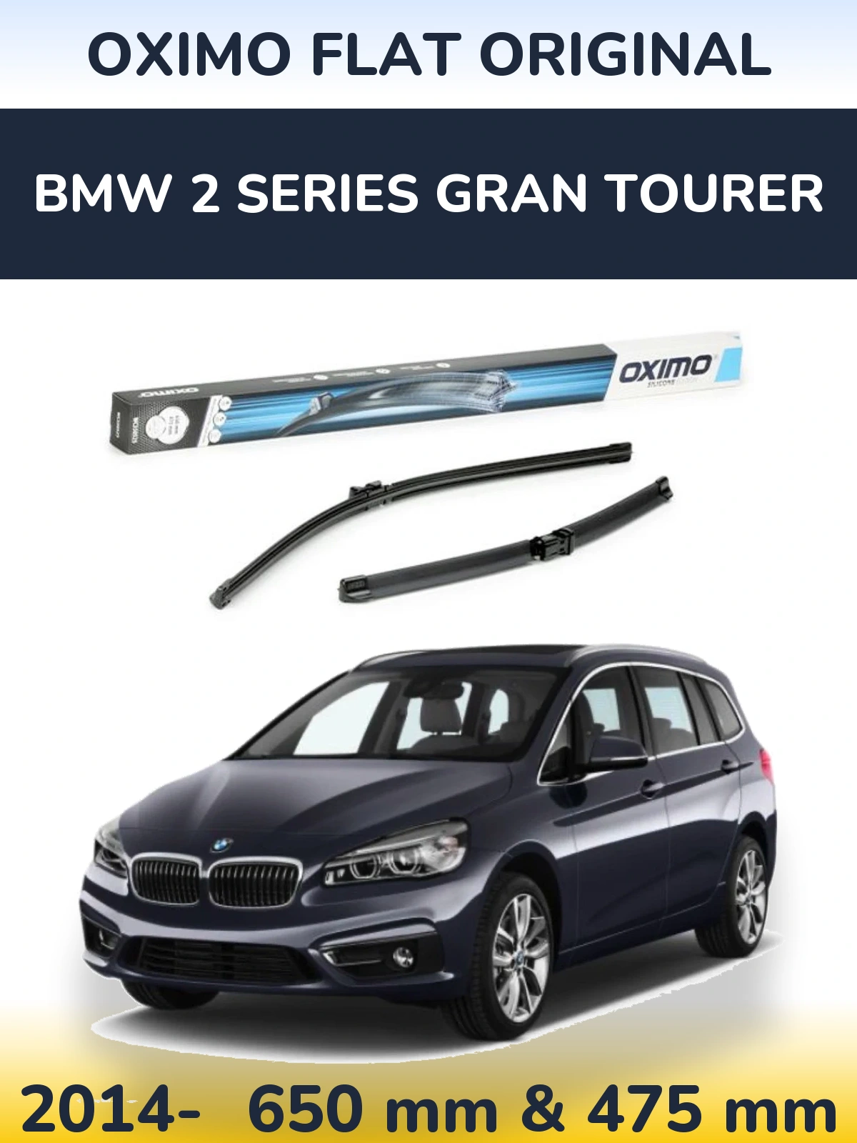 Комплект передних дворников Oximo Flat Original 650 & 475 мм для BMW 2 Series Gran Tourer 2014-2026