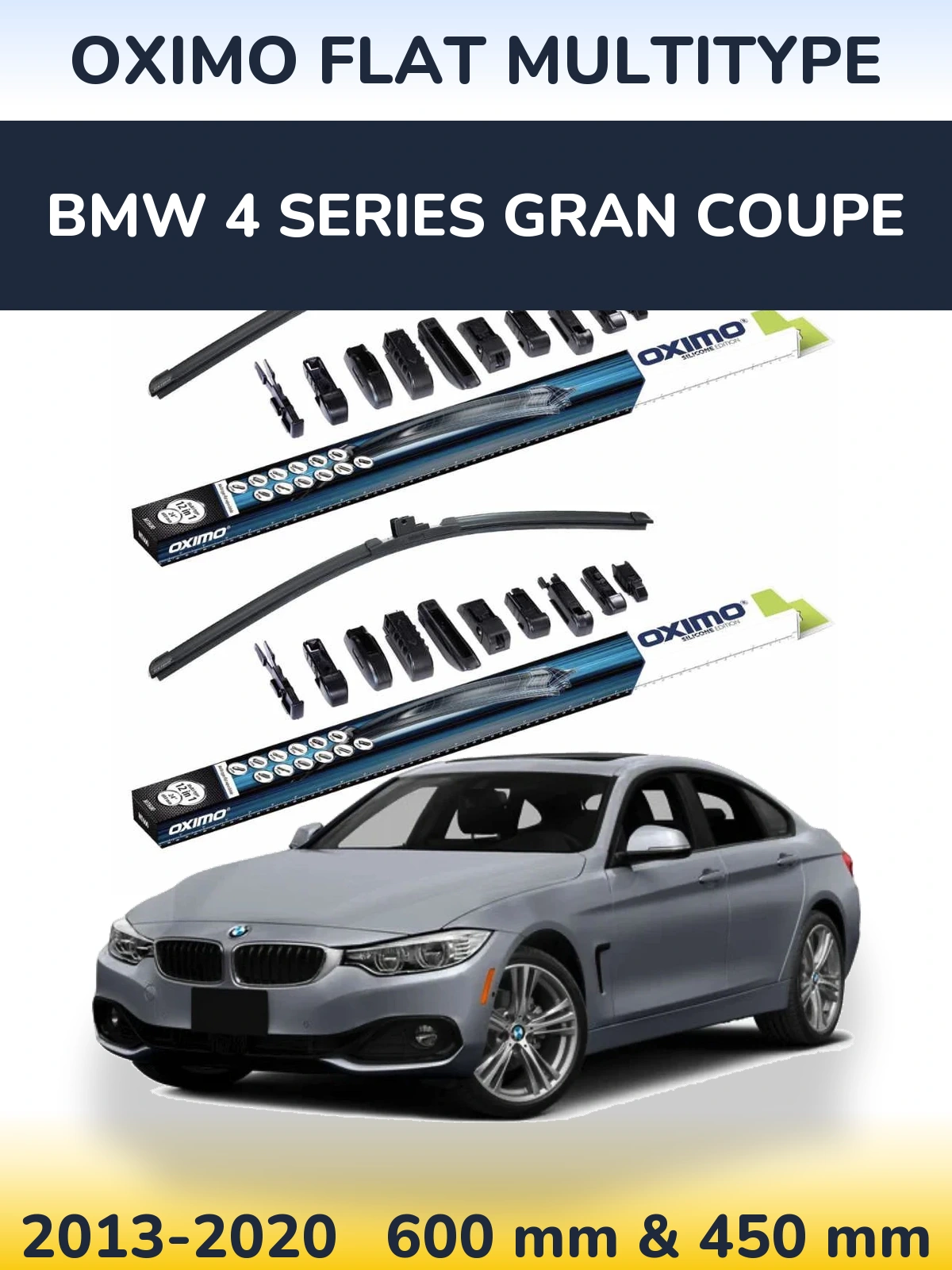 Комплект передніх щіток Oximo Flat MultiТипe 600 & 450 мм для BMW 4 Series Gran Coupe 2013-2020