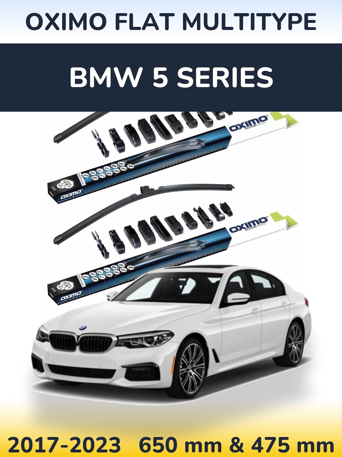 Front wiper blade set Oximo Flat MultiTipse 650 & 475 mm for BMW 5 Series 2017-2023