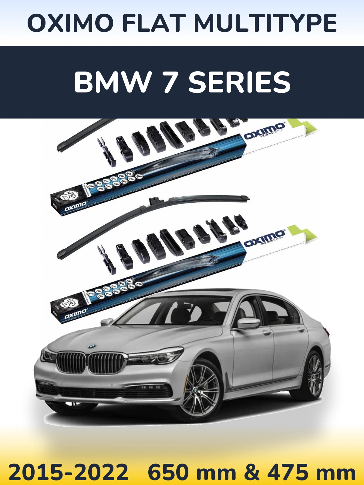 Комплект передніх щіток Oximo Flat MultiТипe 650 & 475 мм для BMW 7 Series 2015-2022
