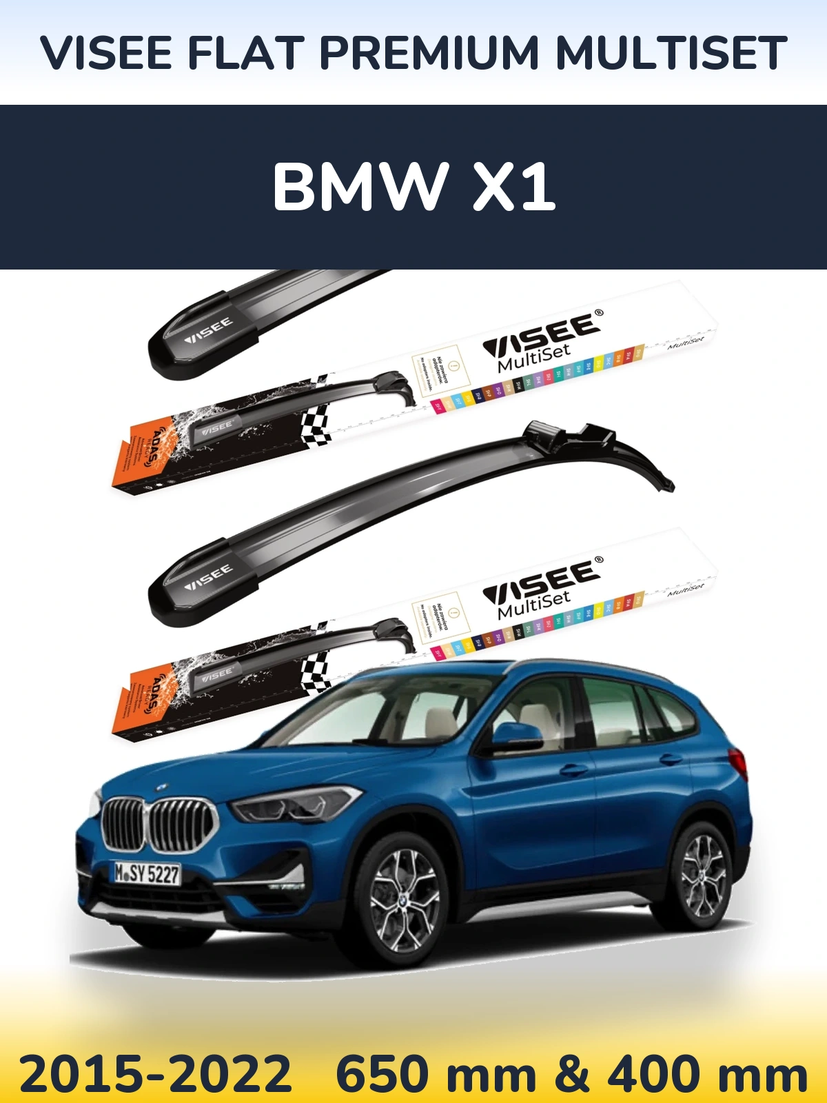 Front wiper blade set VISEE FLAT PREMIUM MultiSet 650 & 400 mm for BMW X1 2015-2022