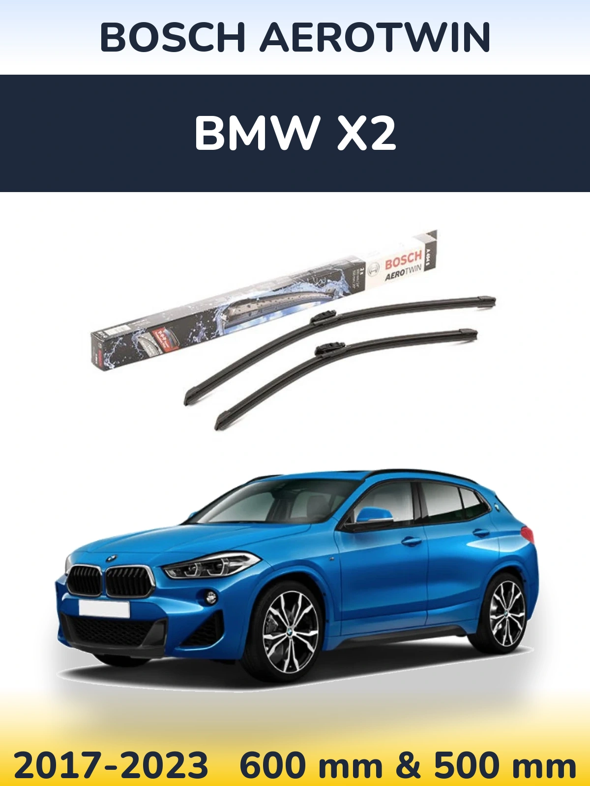 Комплект передніх щіток BOSCH AeroTwin 600 & 500 мм для BMW X2 2017-2023