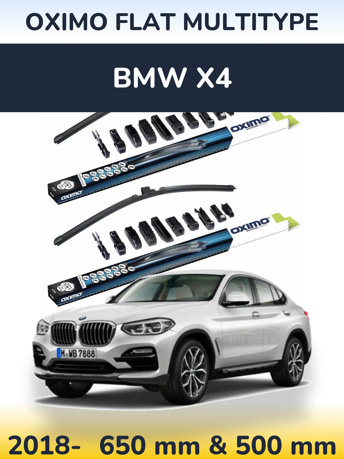 Front wiper blade set Oximo Flat MultiTipse 650 & 500 mm for BMW X4 2018-2026