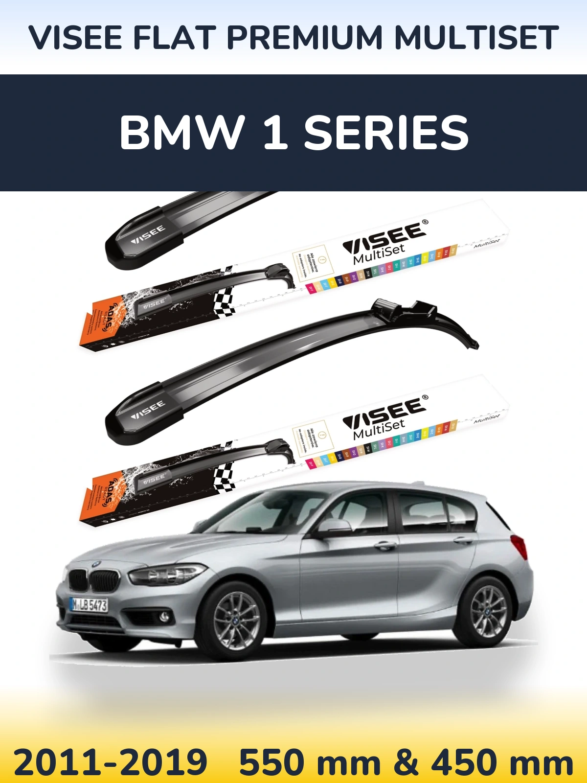 Front wiper blade set VISEE FLAT PREMIUM MultiSet 550 & 450 mm for BMW 1 Series 2011-2019