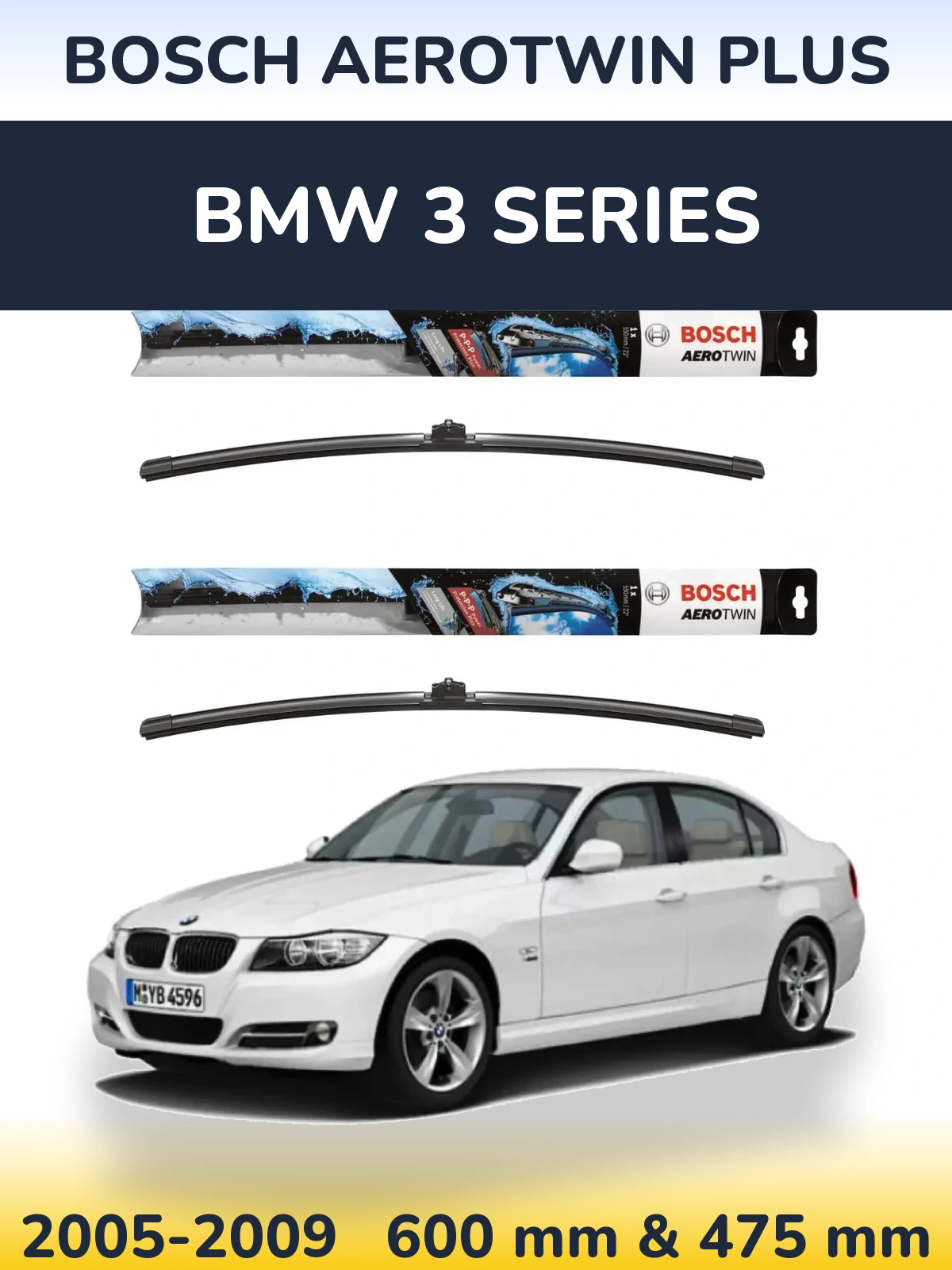 Комплект передніх щіток BOSCH AeroTwin Plus 600 & 475 мм для BMW 3 Series 2005-2009