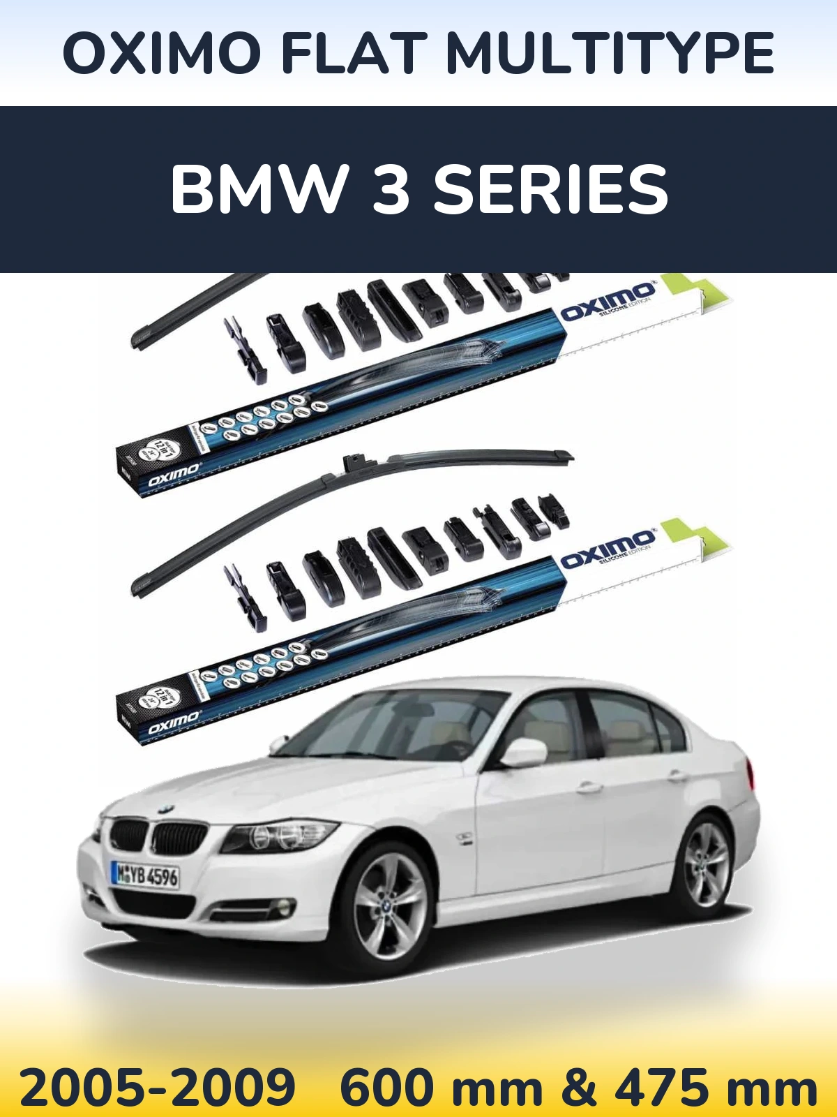 Front wiper blade set Oximo Flat MultiTipse 600 & 475 mm for BMW 3 Series 2005-2009