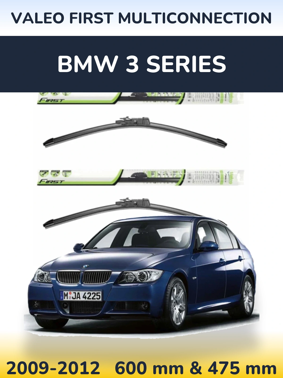 Front wiper blade set Valeo First MultiConnection 600 & 475 mm for BMW 3 Series 2009-2012