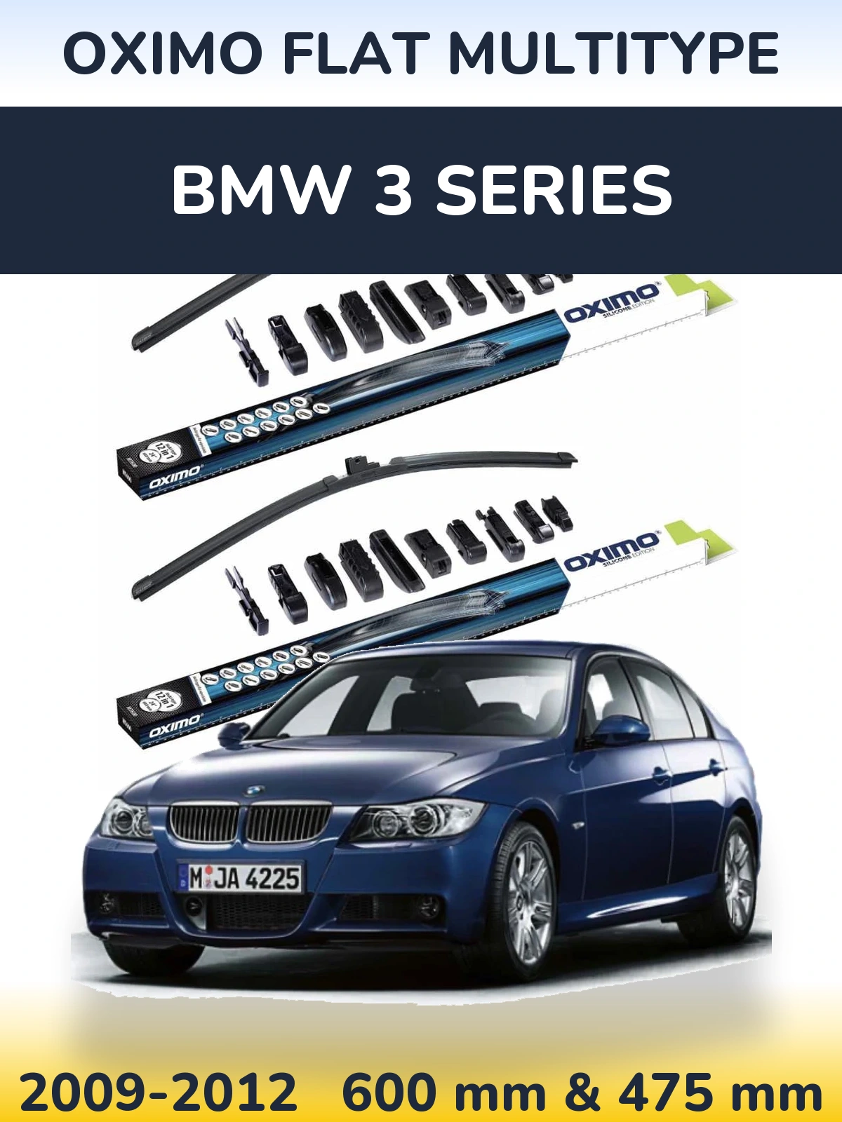 Front wiper blade set Oximo Flat MultiTipse 600 & 475 mm for BMW 3 Series 2009-2012