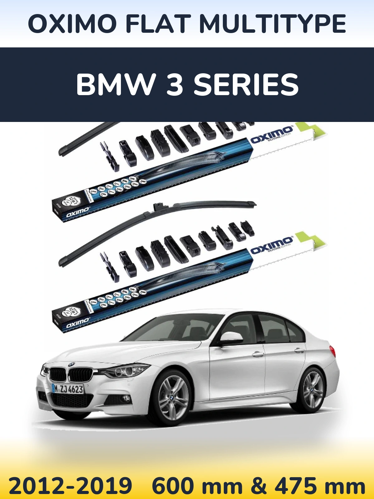 Front wiper blade set Oximo Flat MultiTipse 600 & 475 mm for BMW 3 Series 2012-2019