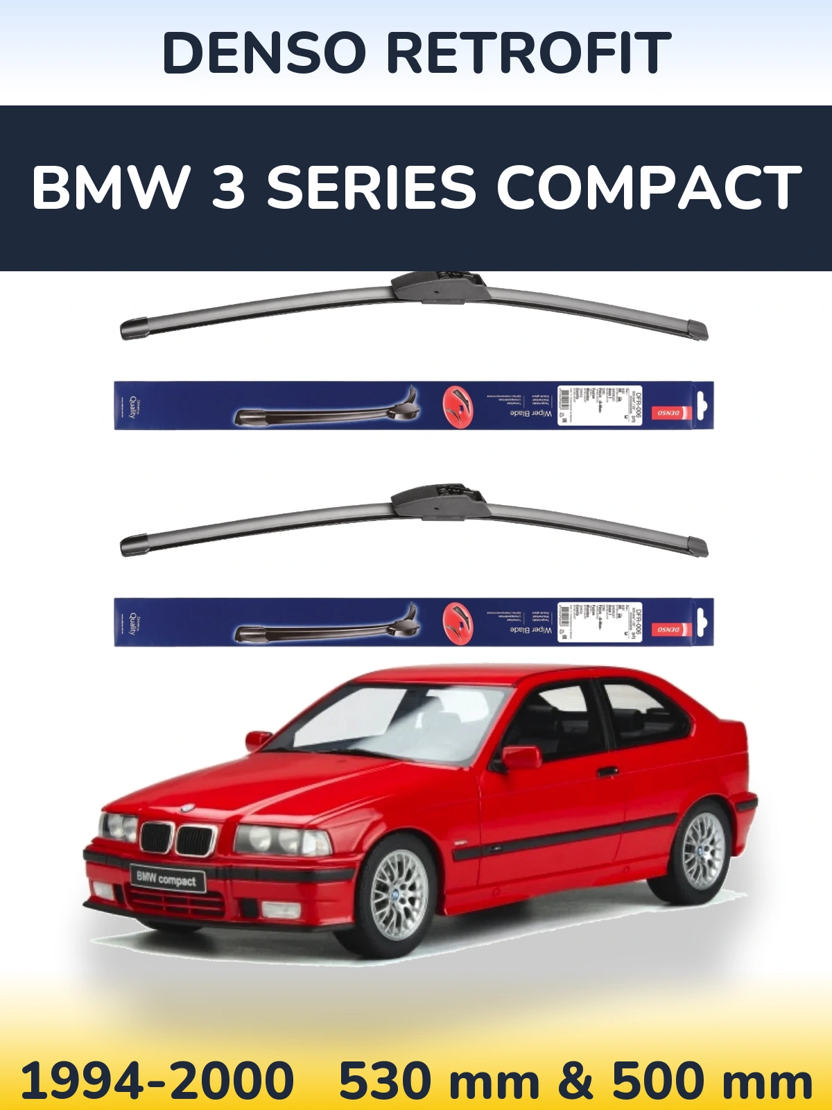 Комплект передних дворников Denso Retrofit 530 & 500 мм для BMW 3 Series Compact 1994-2000
