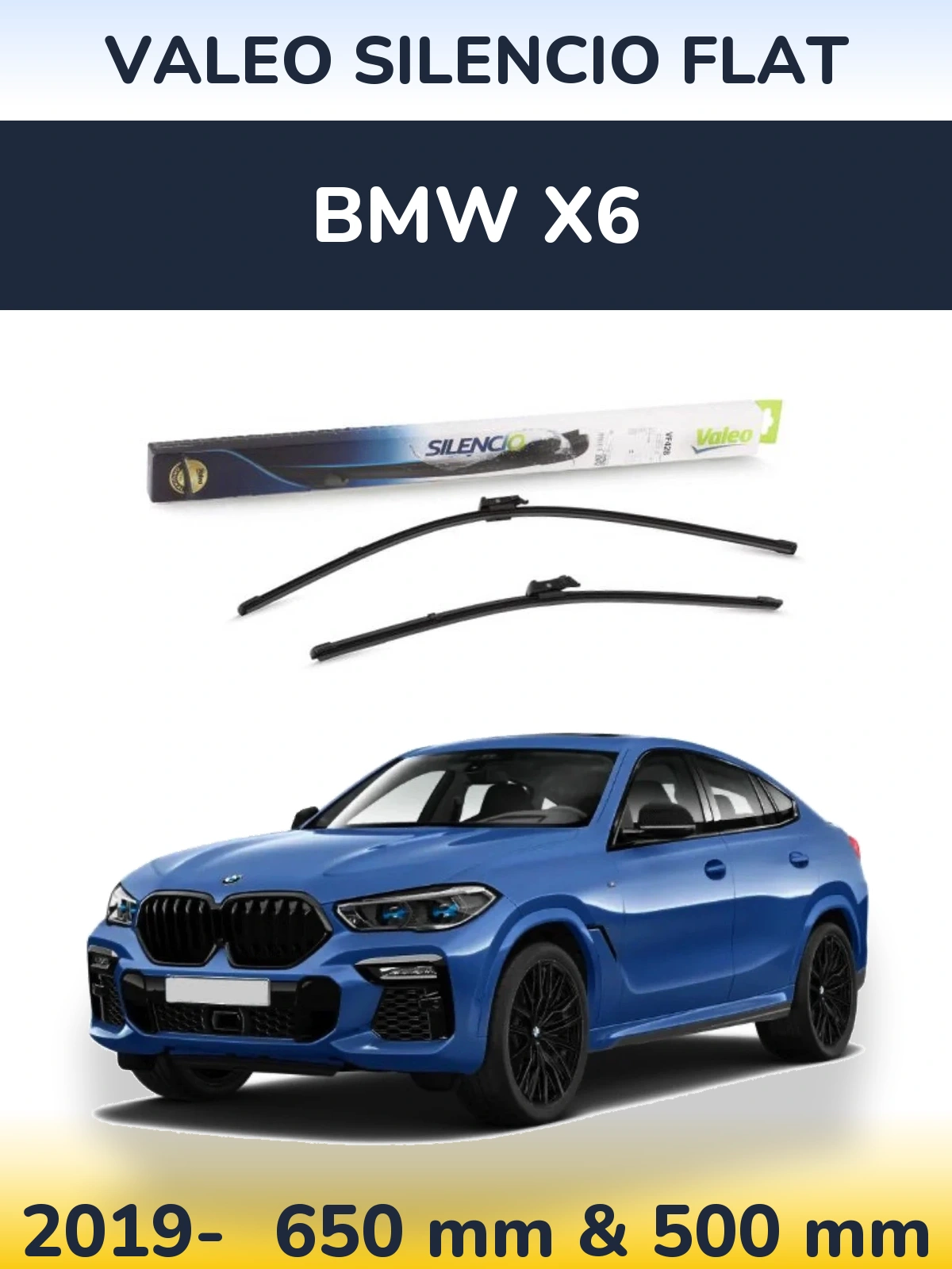 Front wiper blade set Valeo Silencio Flat 650 & 500 mm for BMW X6 2019-2026