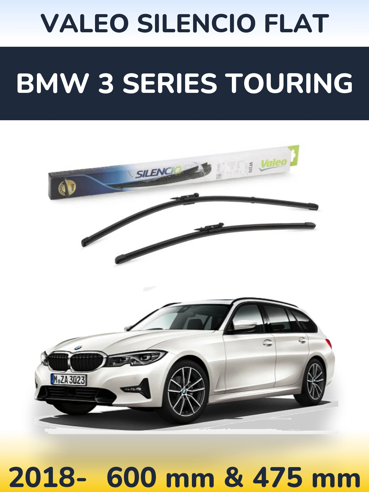 Front wiper blade set Valeo Silencio Flat 600 & 475 mm for BMW 3 Series Touring 2018-2026