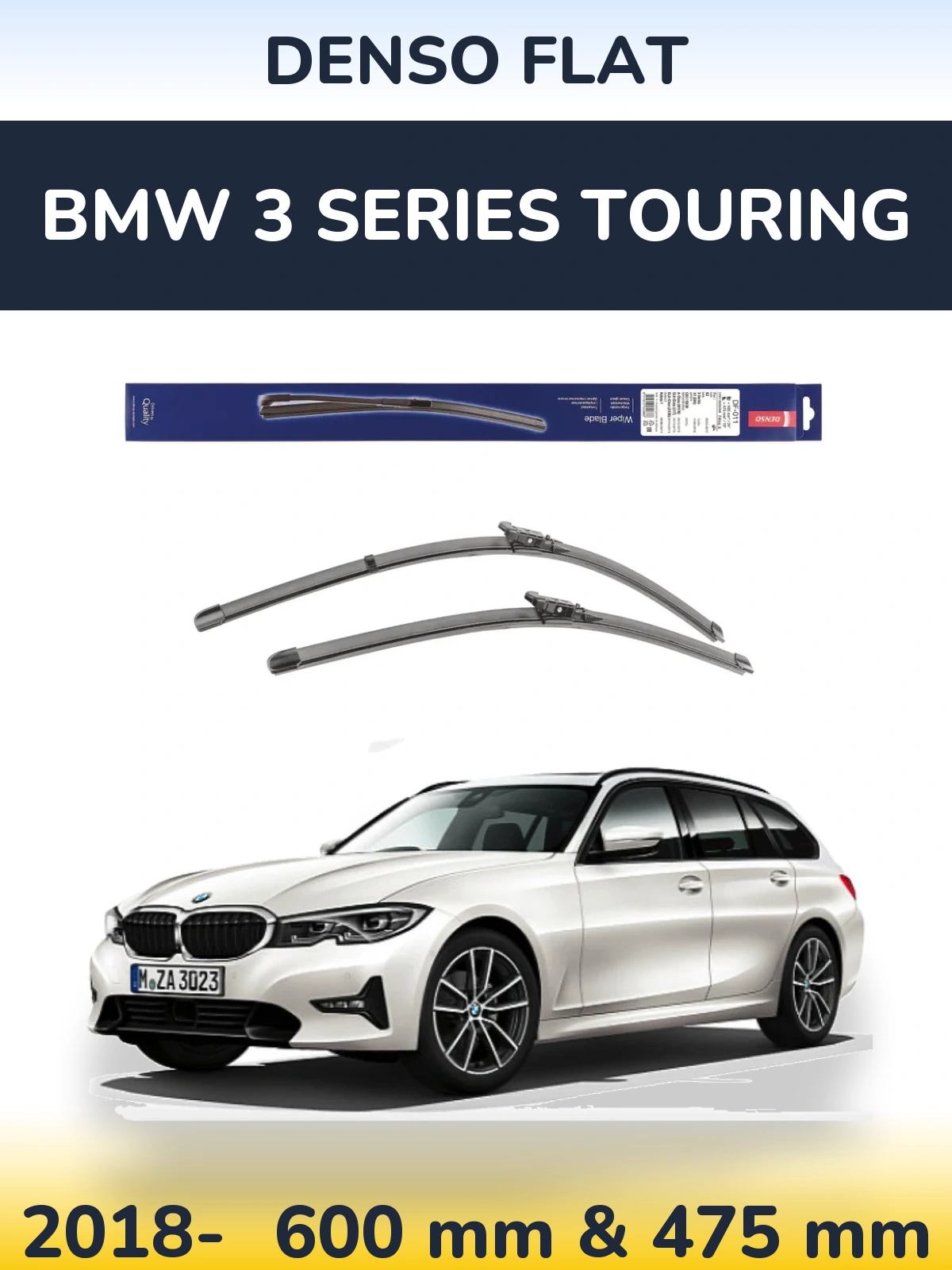 Front wiper blade set Denso Flat 600 & 475 mm for BMW 3 Series Touring 2018-2026