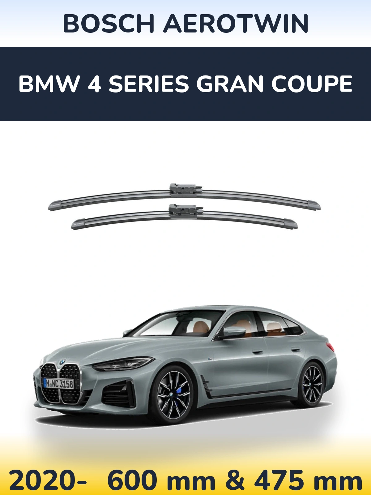 Front wiper blade set BOSCH AeroTwin 600 & 475 mm for BMW 4 Series Gran Coupe 2020-2026