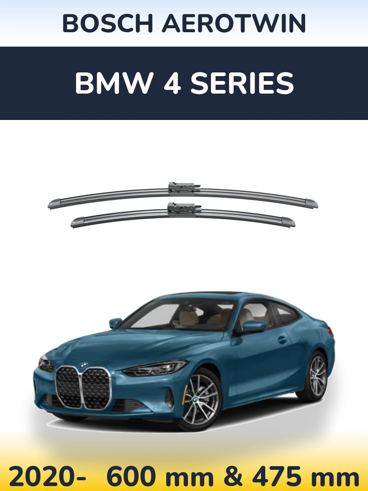 Front wiper blade set BOSCH AeroTwin 600 & 475 mm for BMW 4 Series 2020-2026