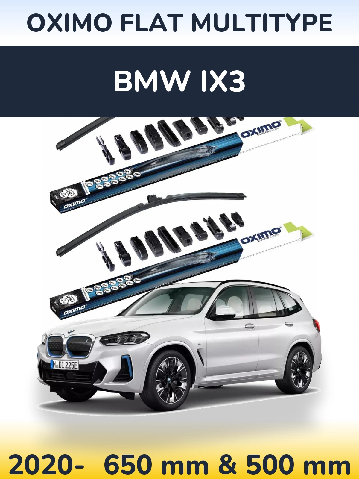 Комплект передних дворников Oximo Flat MultiТипe 650 & 500 мм для BMW iX3 2020-2026