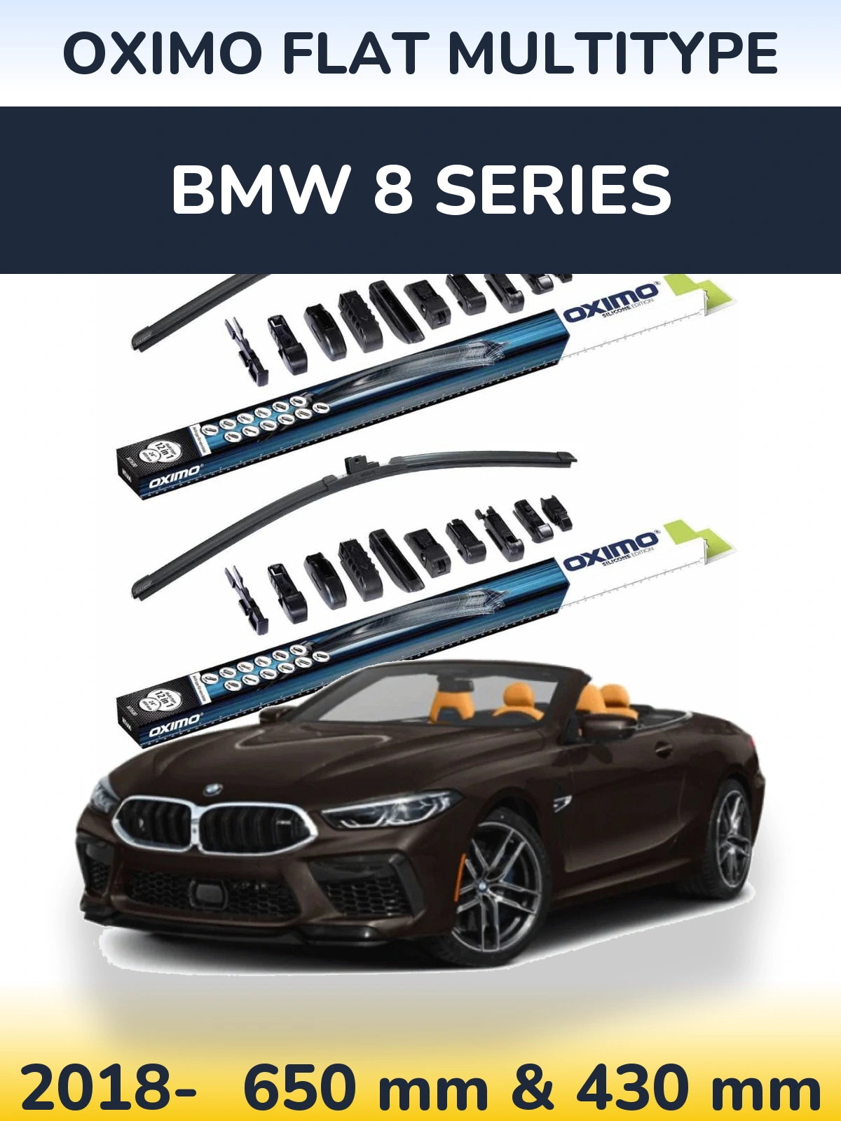 Front wiper blade set Oximo Flat MultiTipse 650 & 430 mm for BMW 8 Series 2018-2026