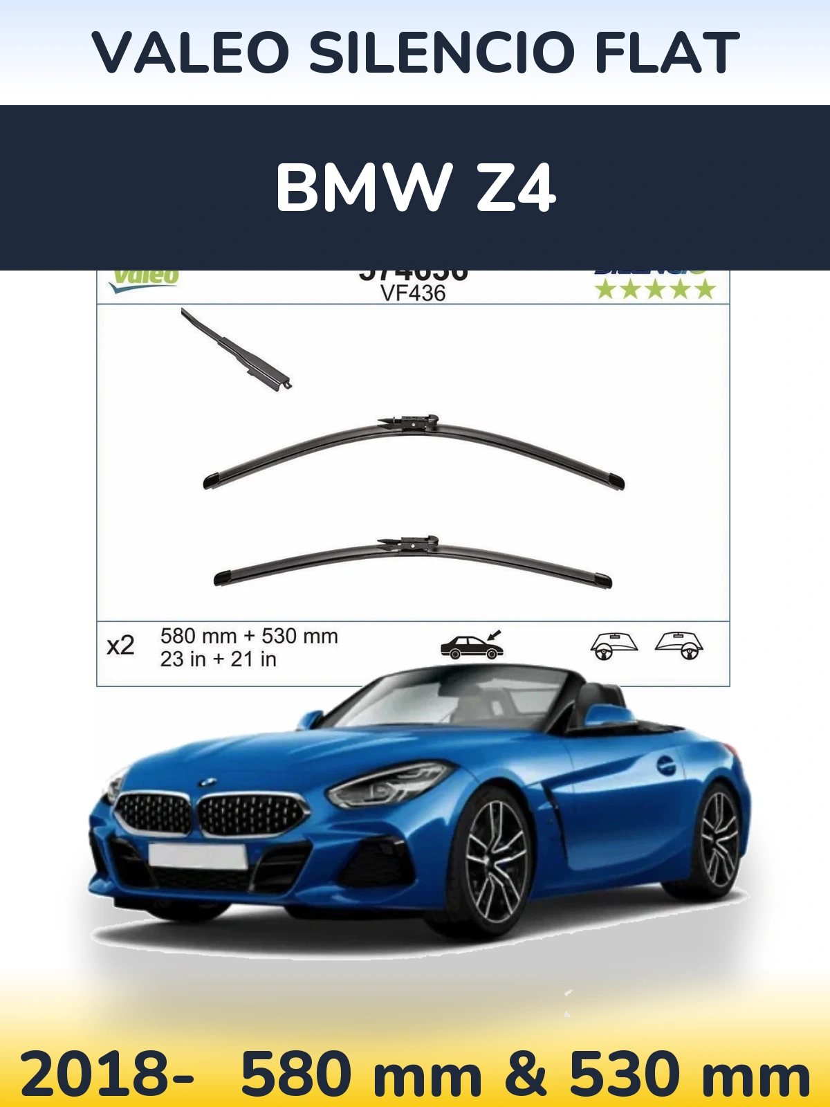 Комплект передних дворников Valeo Silencio Flat 580 & 530 мм для BMW Z4 2018-2026