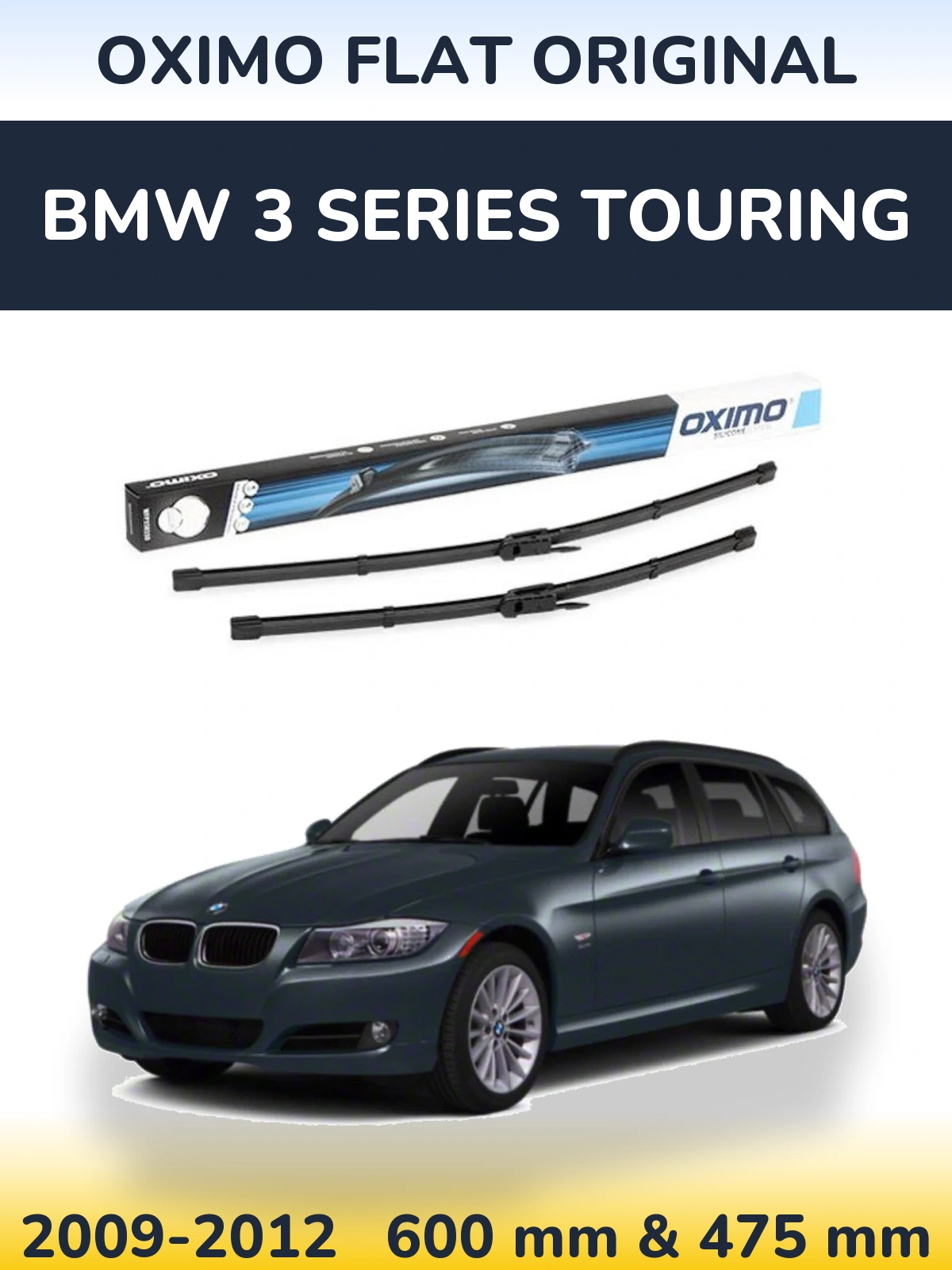 Front wiper blade set Oximo Flat Original 600 & 475 mm for BMW 3 Series Touring 2009-2012
