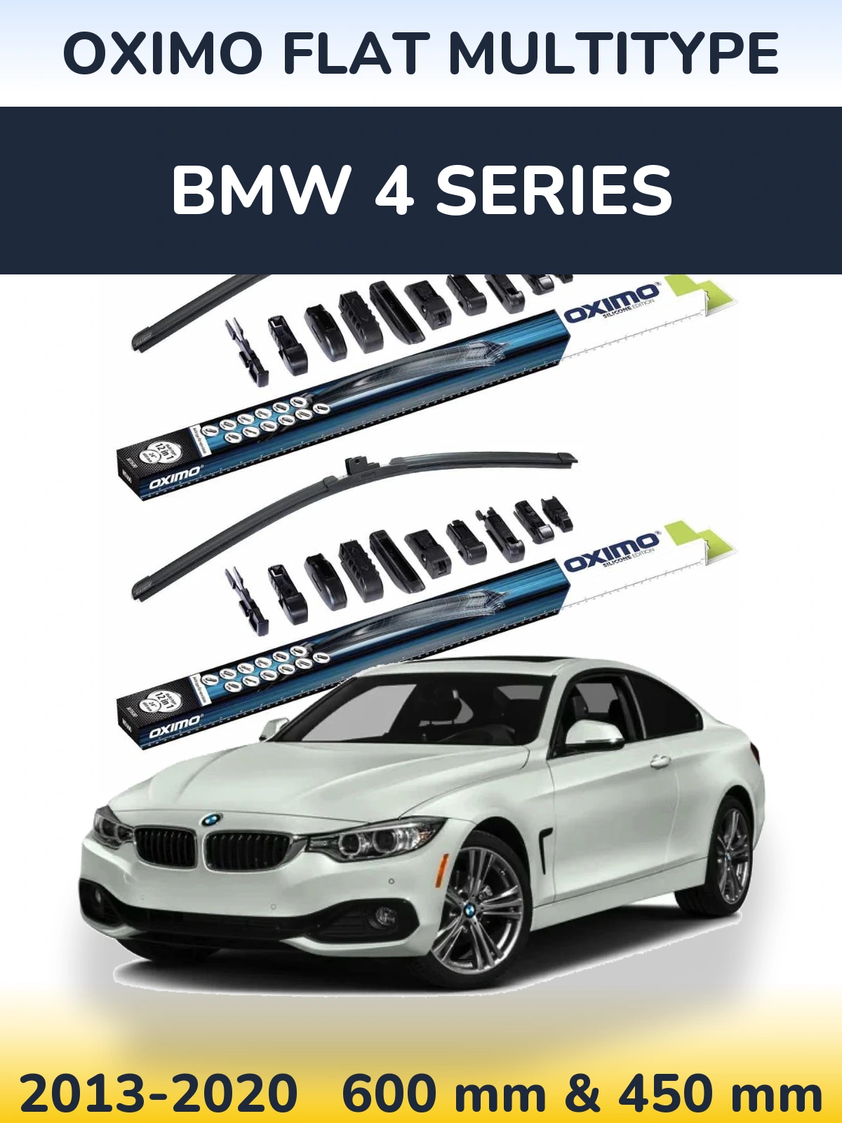 Front wiper blade set Oximo Flat MultiTipse 600 & 450 mm for BMW 4 Series 2013-2020